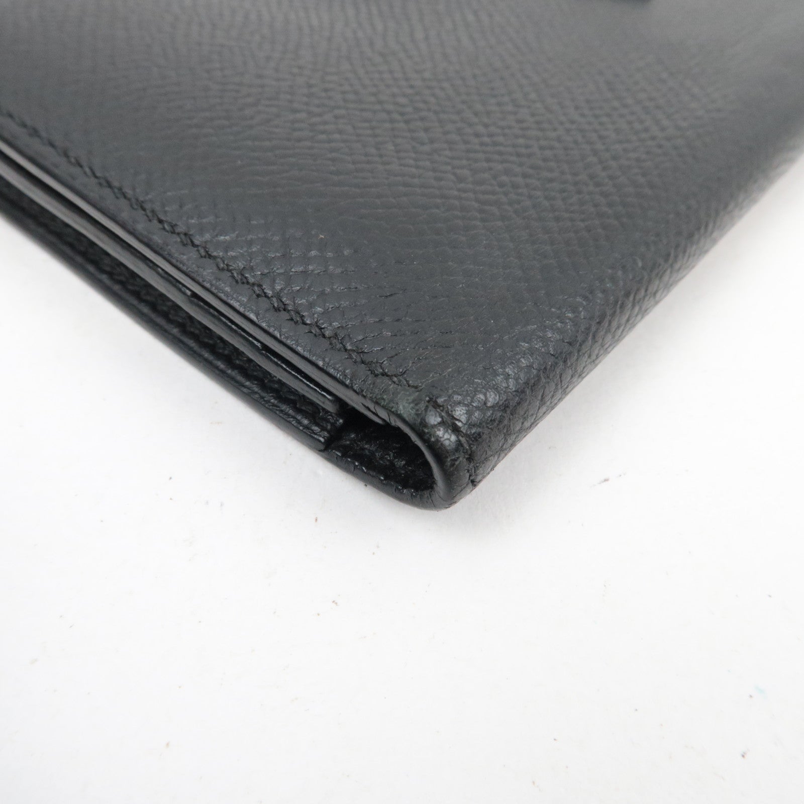 HERMES Bearn Soufflet Long Wallet □K Stamp (2007) Veau Epsom Black Silver HDW *Box