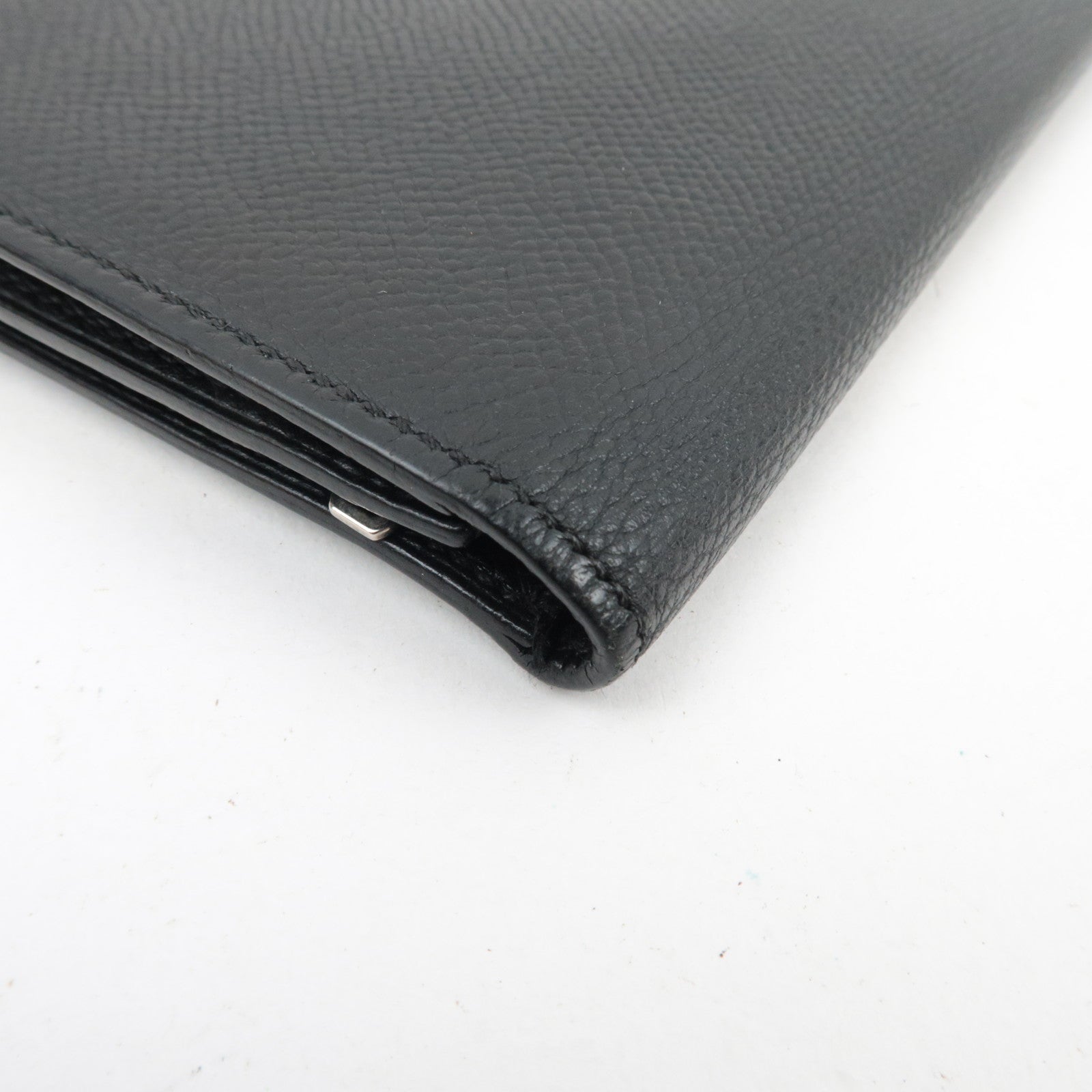 HERMES Bearn Soufflet Long Wallet □K Stamp (2007) Veau Epsom Black Silver HDW *Box