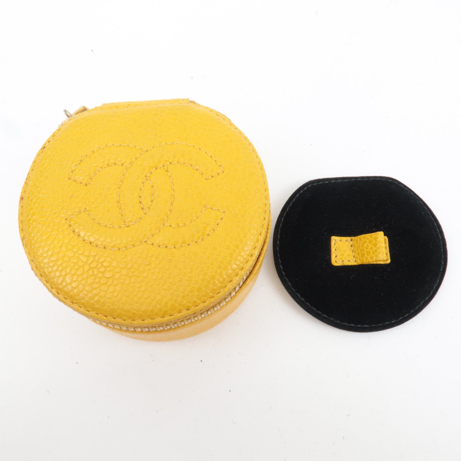 CHANEL Cocomark Jewelry Case Caviarskin Yellow 3624693