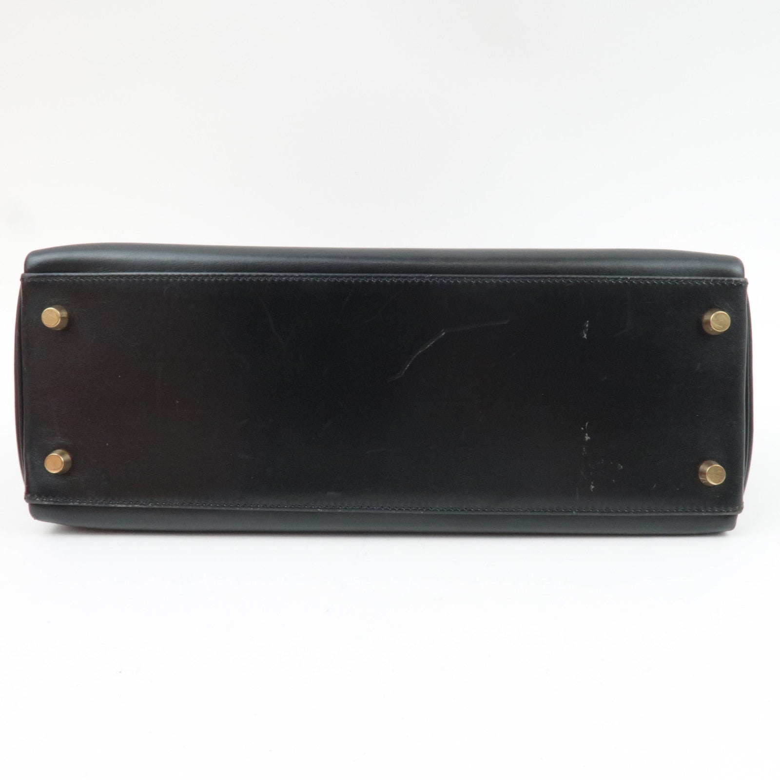 HERMES Kelly 32 B Stamp (1998) Box Calf 2Way Handbag Black Gold HDW *Box, Dust bag, Strap, Key Lock, Clochette