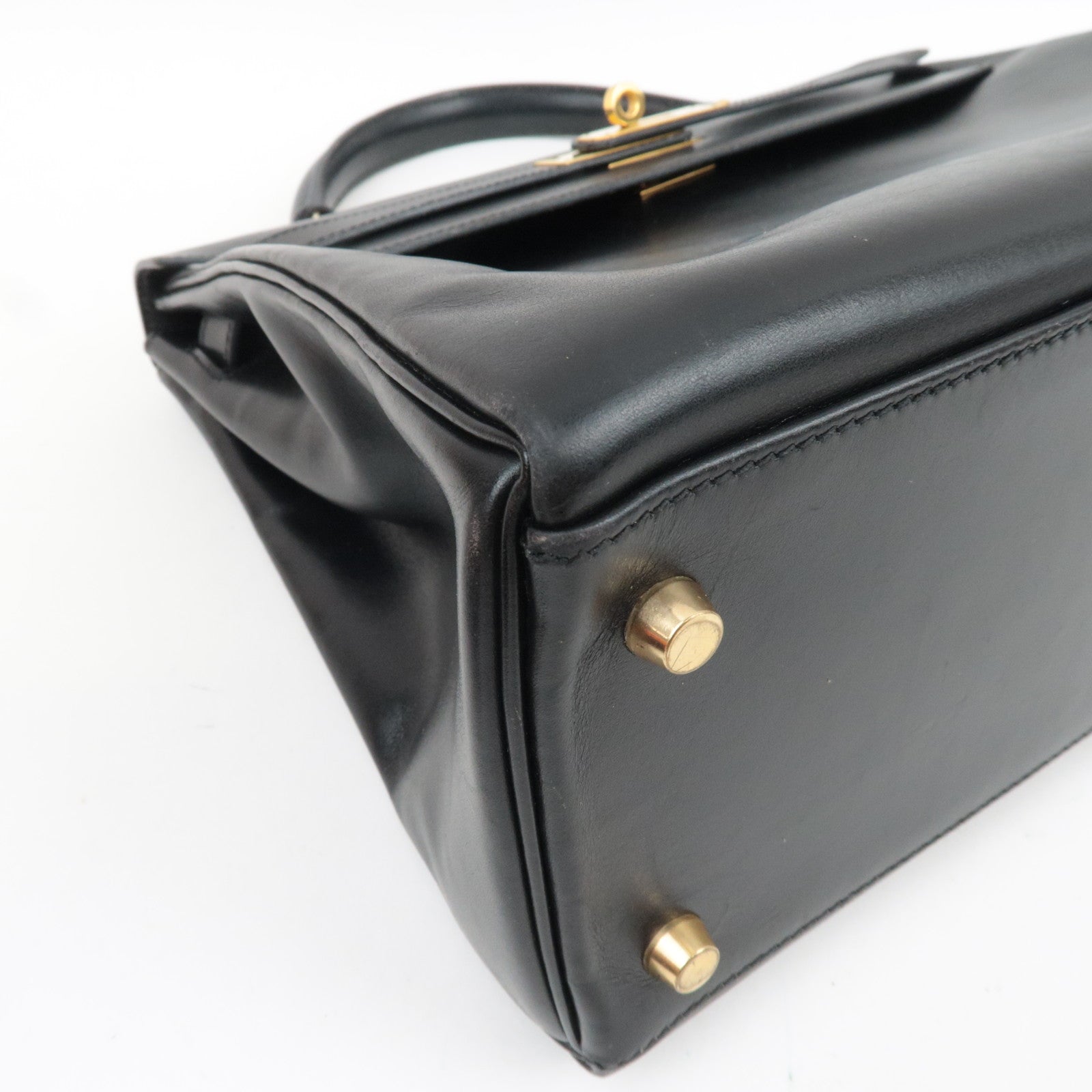 HERMES Kelly 32 B Stamp (1998) Box Calf 2Way Handbag Black Gold HDW *Box, Dust bag, Strap, Key Lock, Clochette