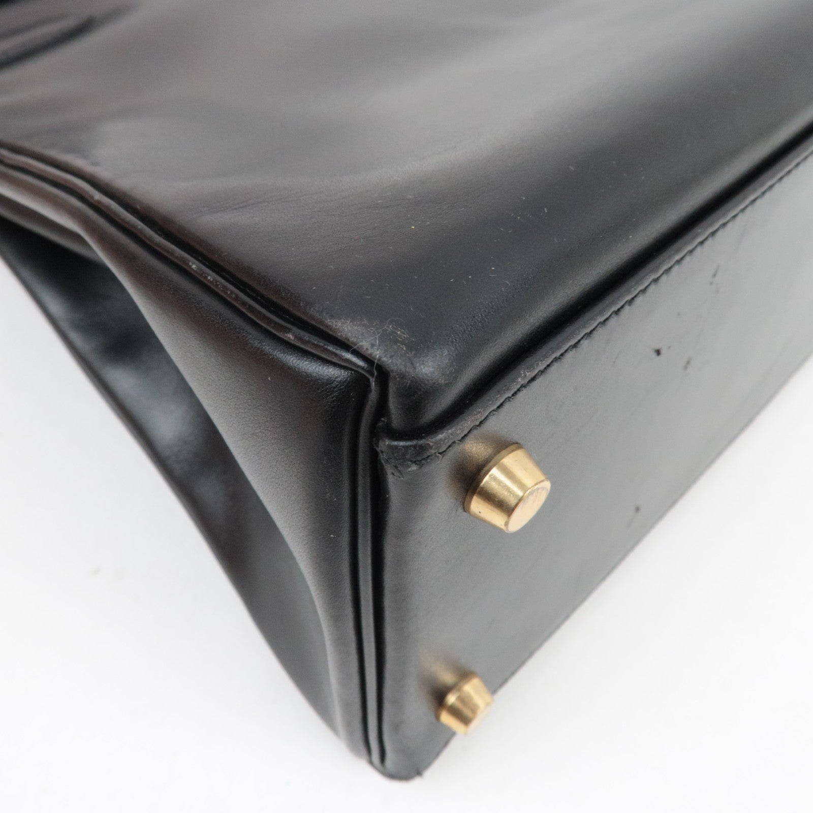 HERMES Kelly 32 B Stamp (1998) Box Calf 2Way Handbag Black Gold HDW *Box, Dust bag, Strap, Key Lock, Clochette