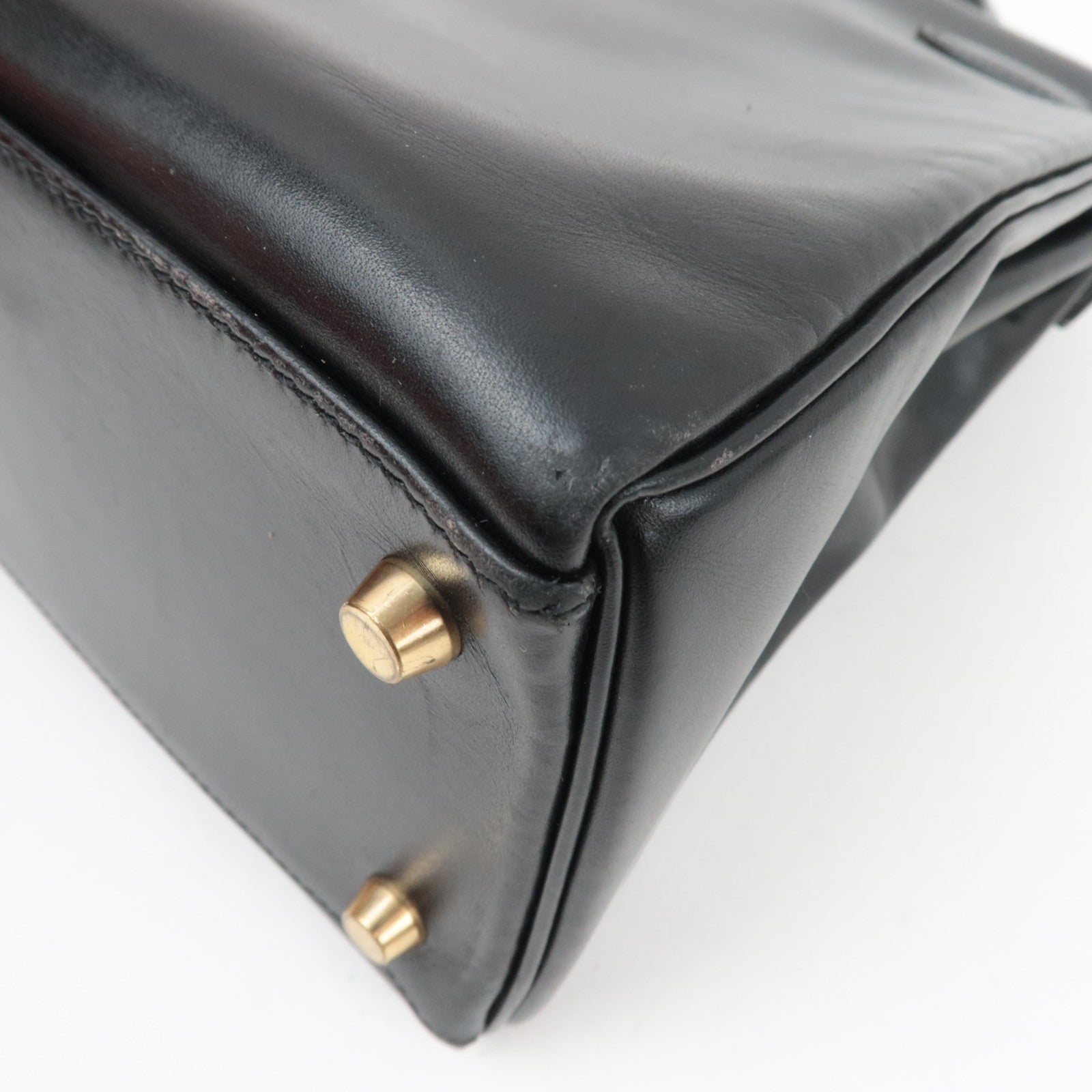 HERMES Kelly 32 B Stamp (1998) Box Calf 2Way Handbag Black Gold HDW *Box, Dust bag, Strap, Key Lock, Clochette