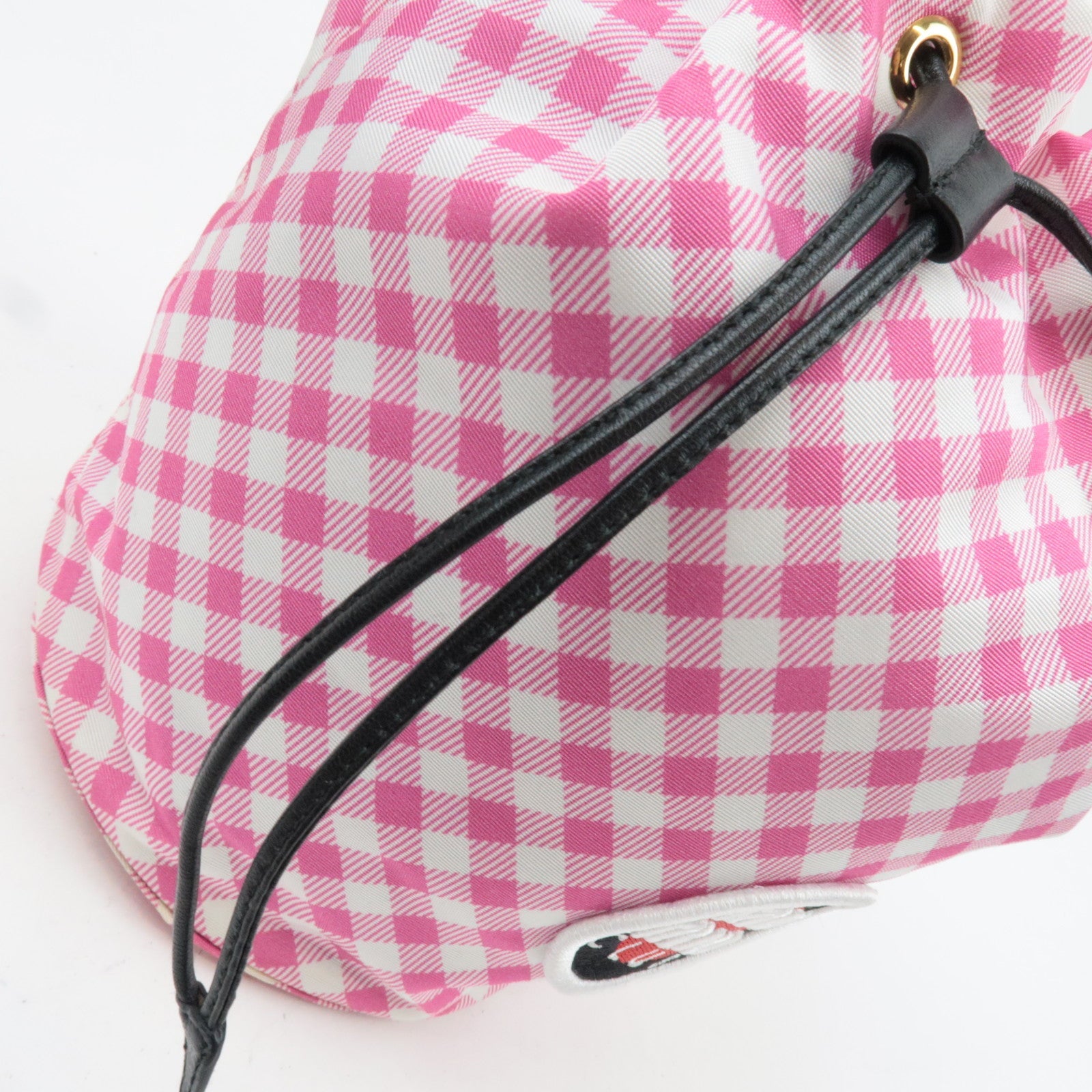 MIU MIU Gingham Nylon Leather Drawstring Bag Pink *Dust bag