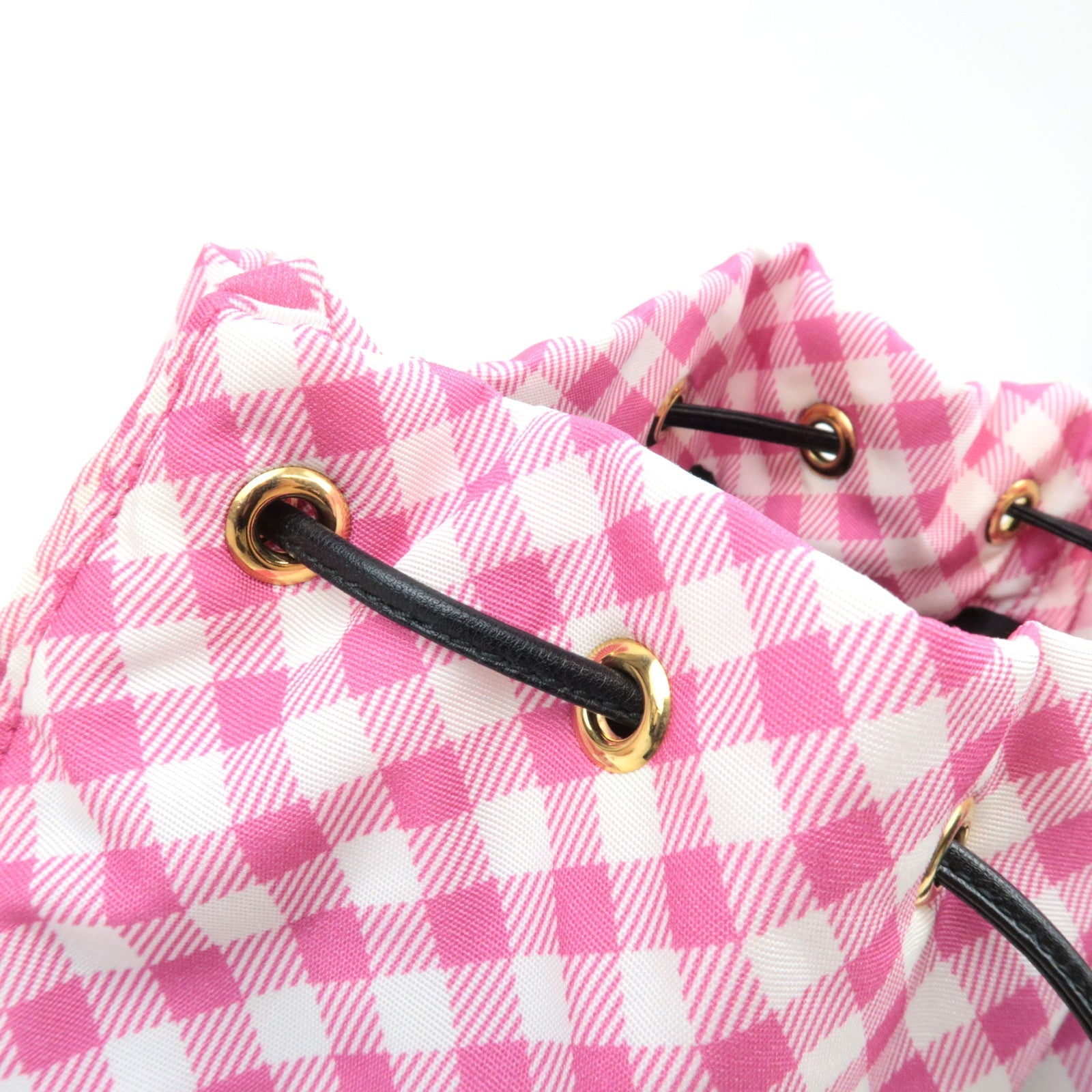 MIU MIU Gingham Nylon Leather Drawstring Bag Pink *Dust bag