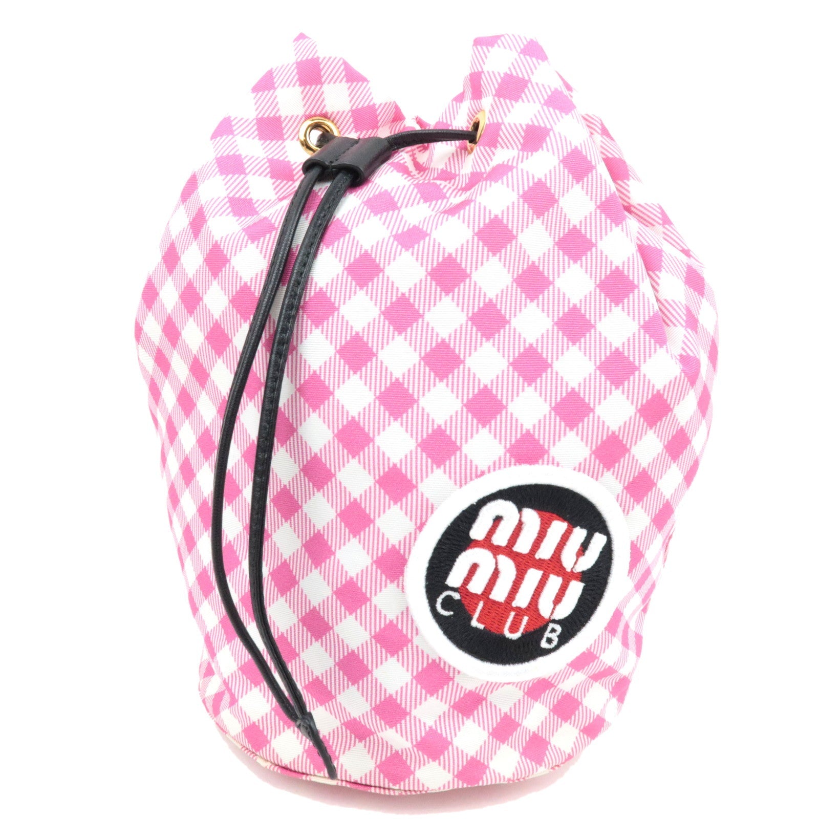MIU MIU Gingham Nylon Leather Drawstring Bag Pink *Dust bag82569