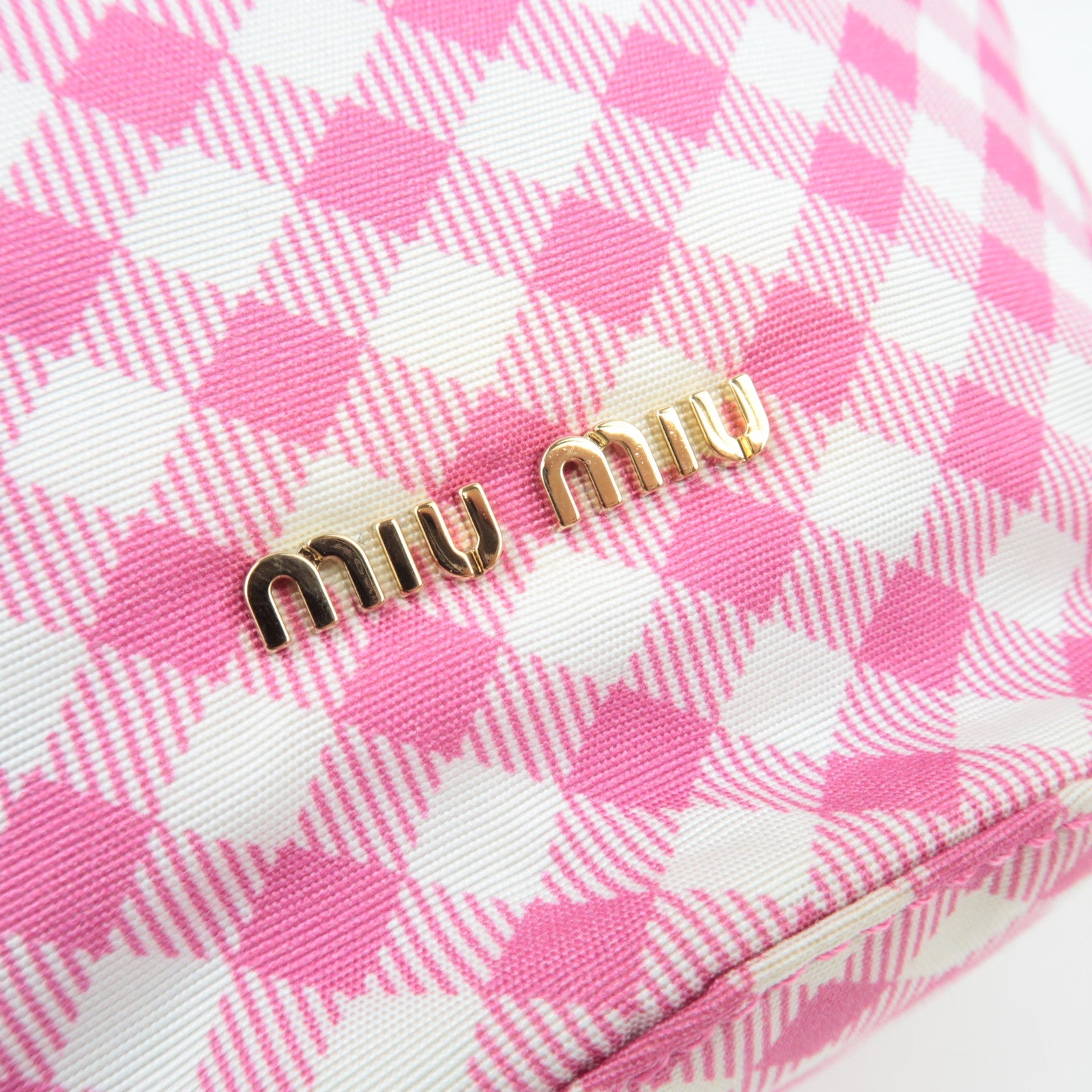 MIU MIU Gingham Nylon Leather Drawstring Bag Pink *Dust bag