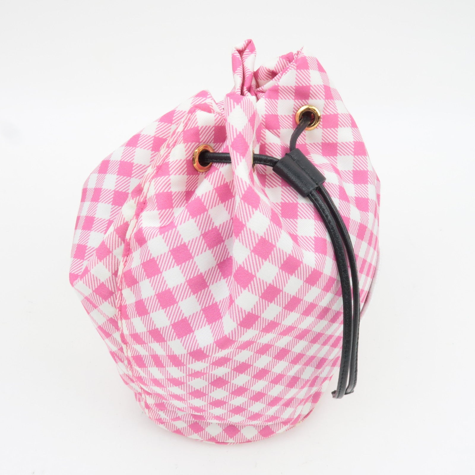 MIU MIU Gingham Nylon Leather Drawstring Bag Pink *Dust bag