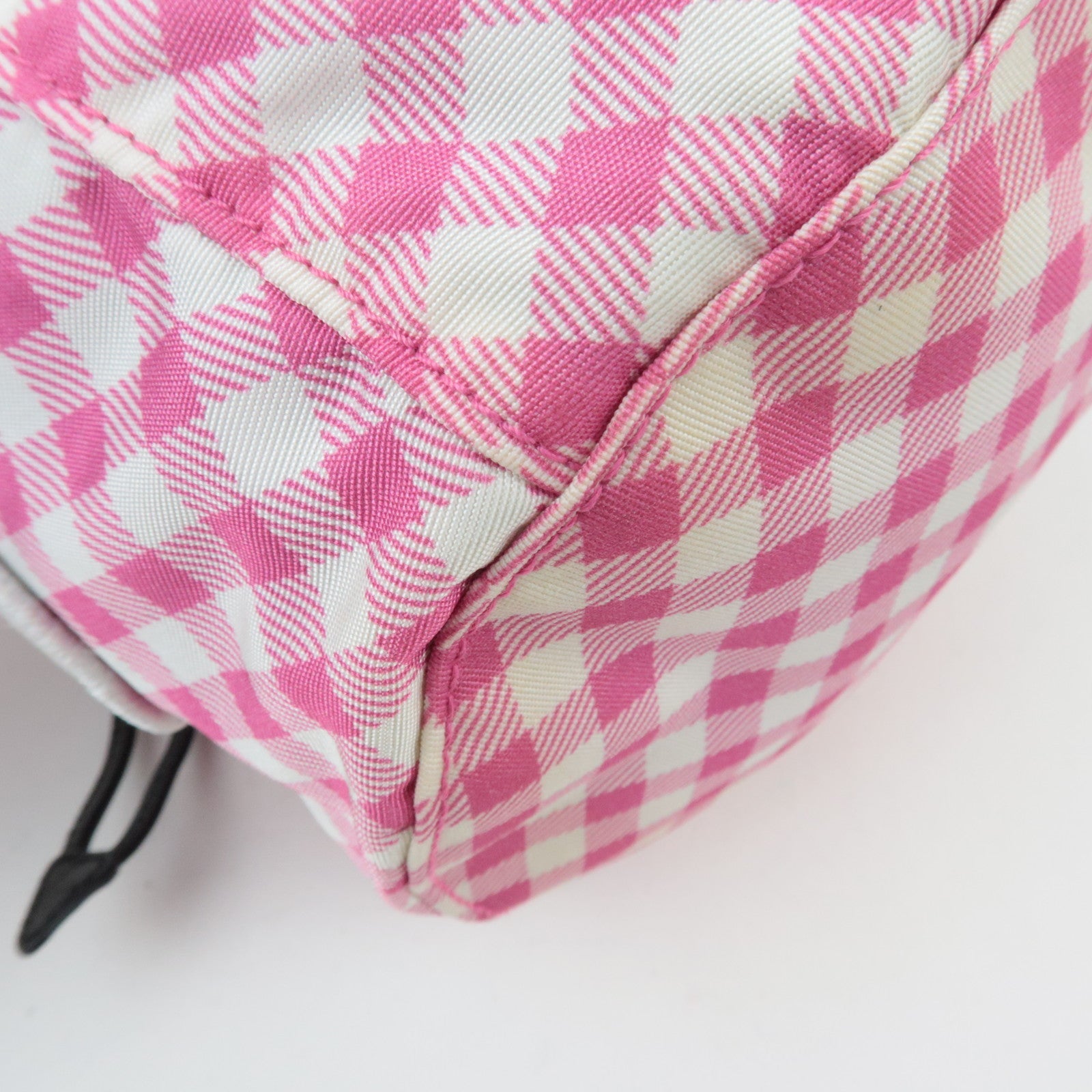 MIU MIU Gingham Nylon Leather Drawstring Bag Pink *Dust bag