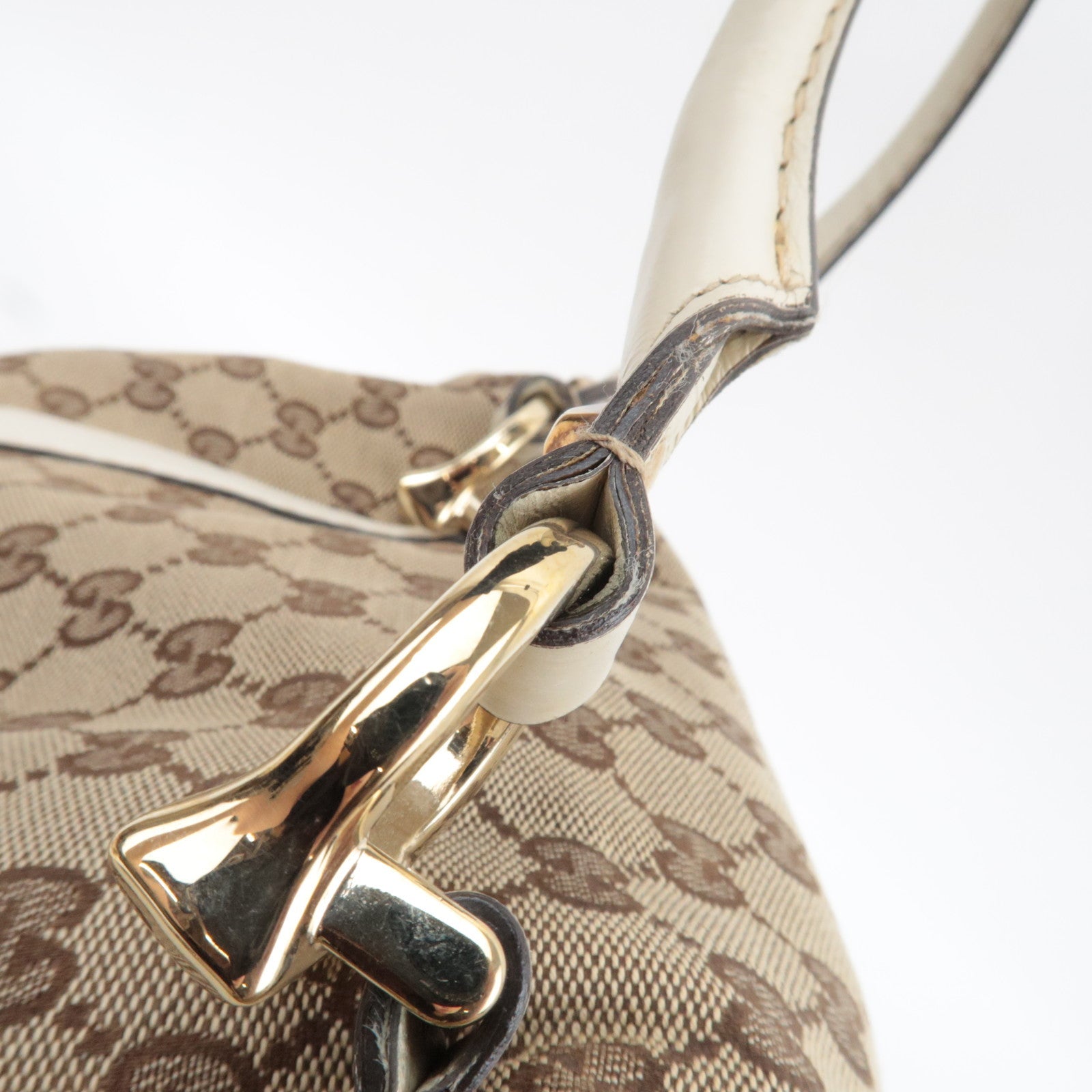 GUCCI Tote Bag GG Canvas Leather Beige Ivory 189892 *Dust bag