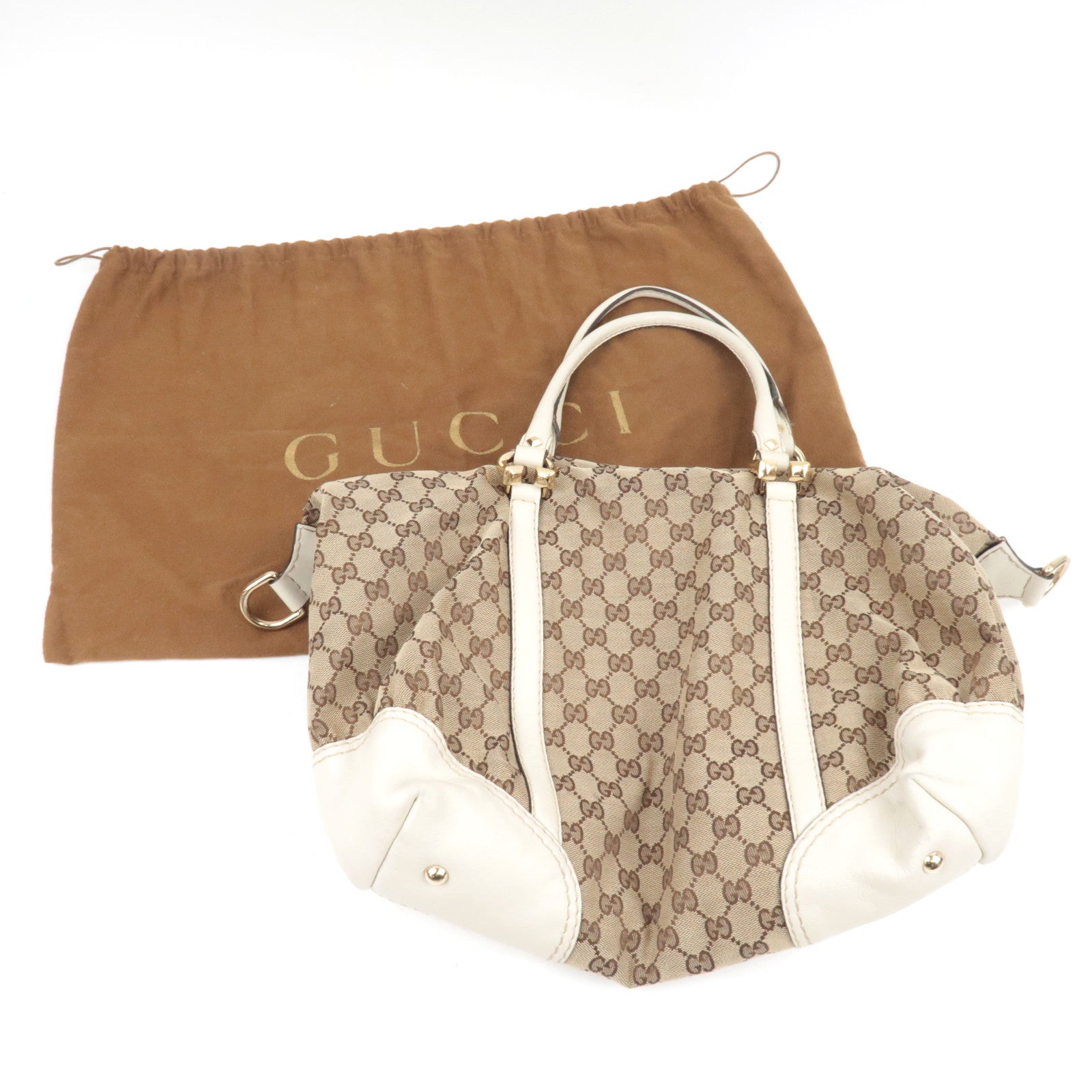 GUCCI Tote Bag GG Canvas Leather Beige Ivory 189892 *Dust bag