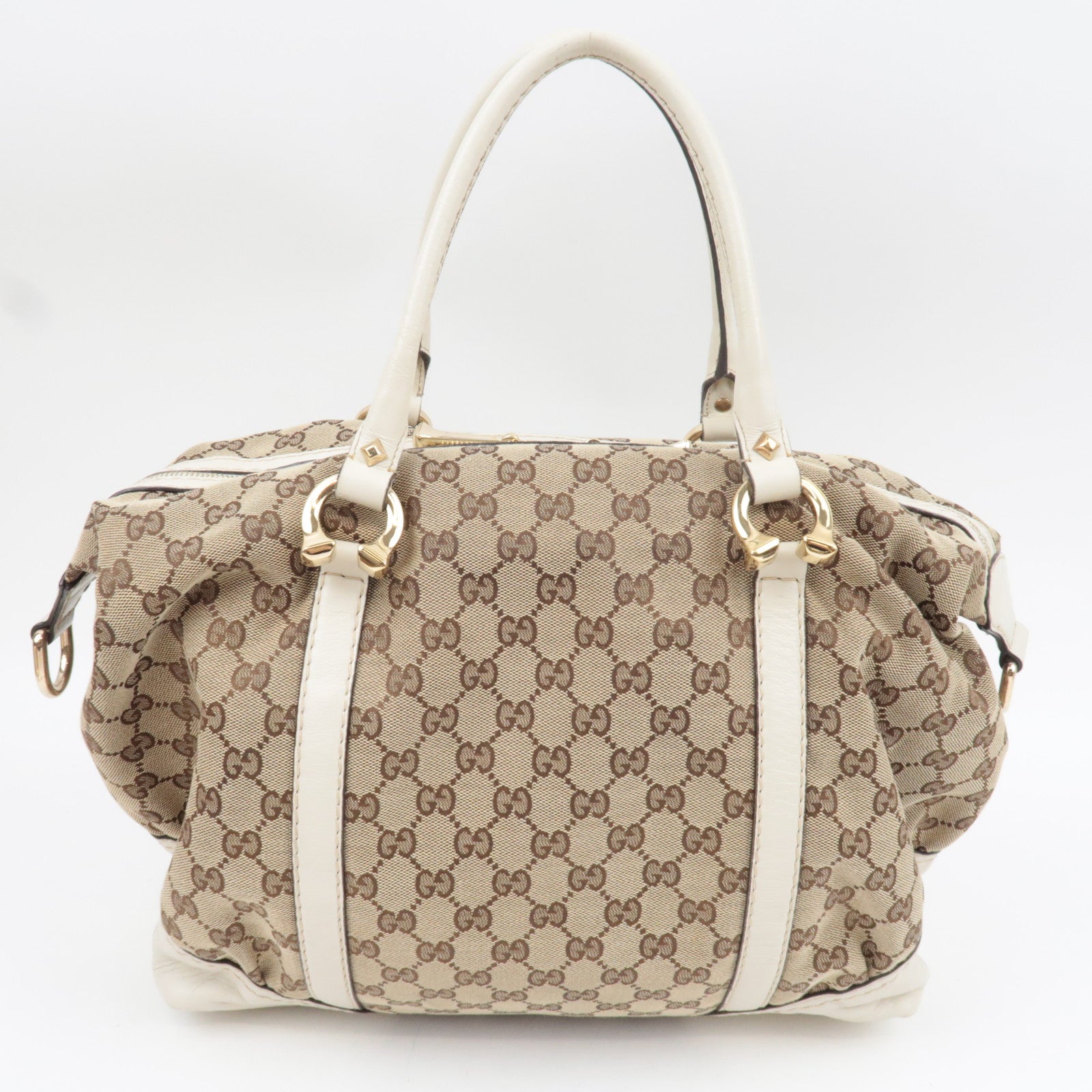 GUCCI Tote Bag GG Canvas Leather Beige Ivory 189892 *Dust bag