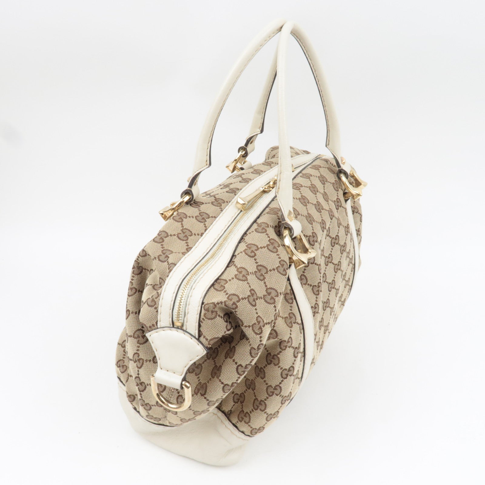 GUCCI Tote Bag GG Canvas Leather Beige Ivory 189892 *Dust bag