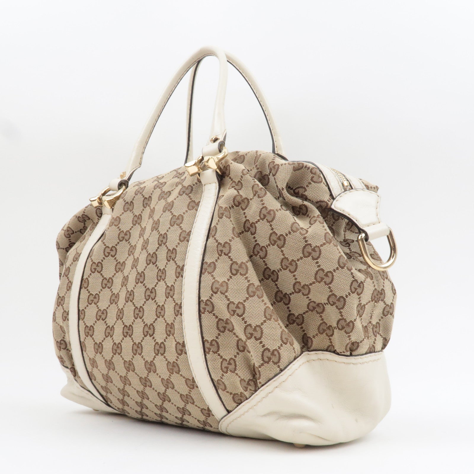 GUCCI Tote Bag GG Canvas Leather Beige Ivory 189892 *Dust bag