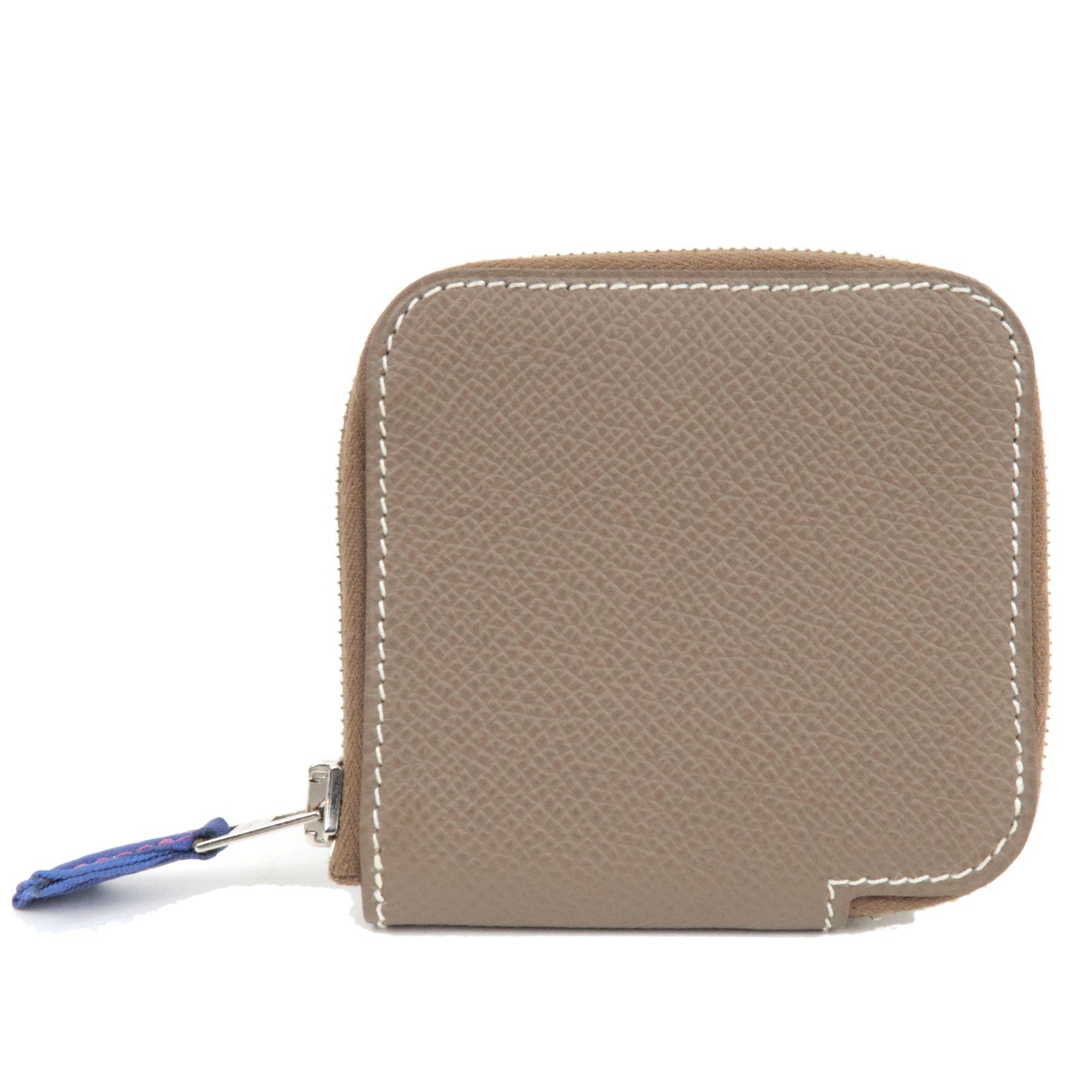 HERMES Azap Compact Mini Silkin Coin Case O Stamp (2011) Veau Epsom Etoupe Silver HDW *Box82612