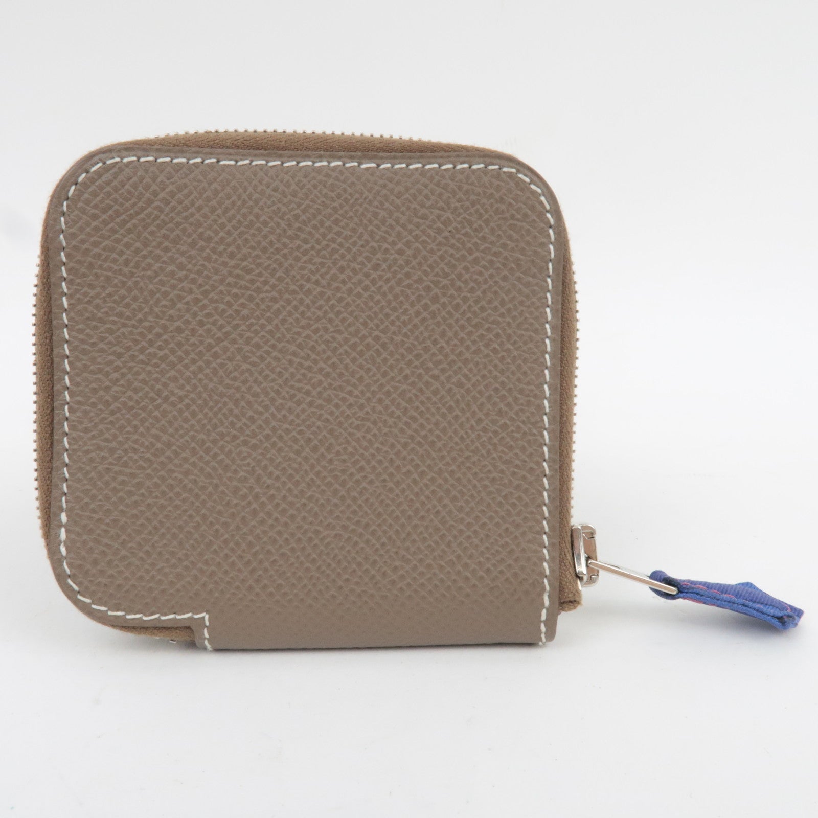 HERMES Azap Compact Mini Silkin Coin Case O Stamp (2011) Veau Epsom Etoupe Silver HDW *Box