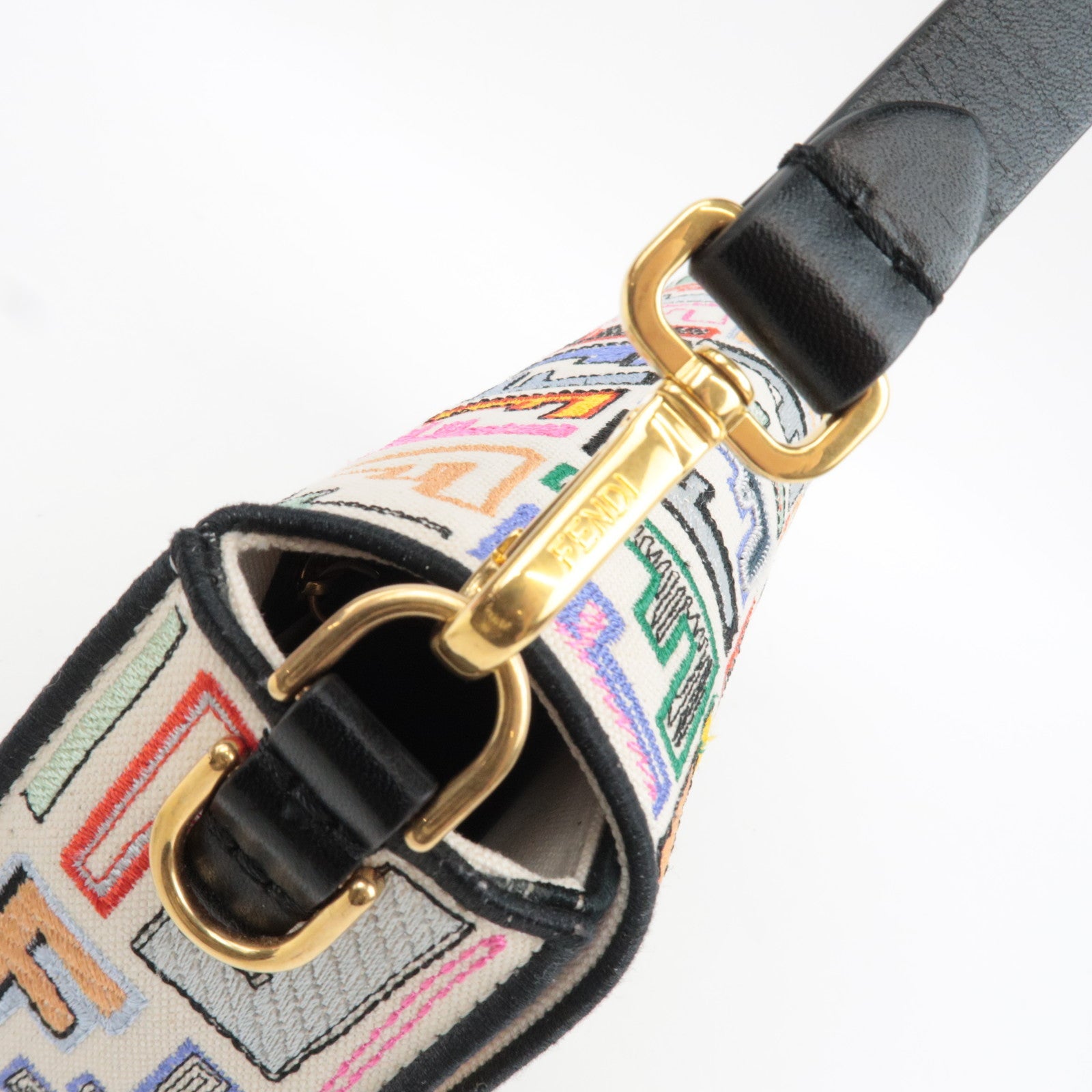 FENDI Zucca Mamma Baguette Embroidery Handbag Canvas Leather Multicolor 8BR600 *Dust bag, Strap