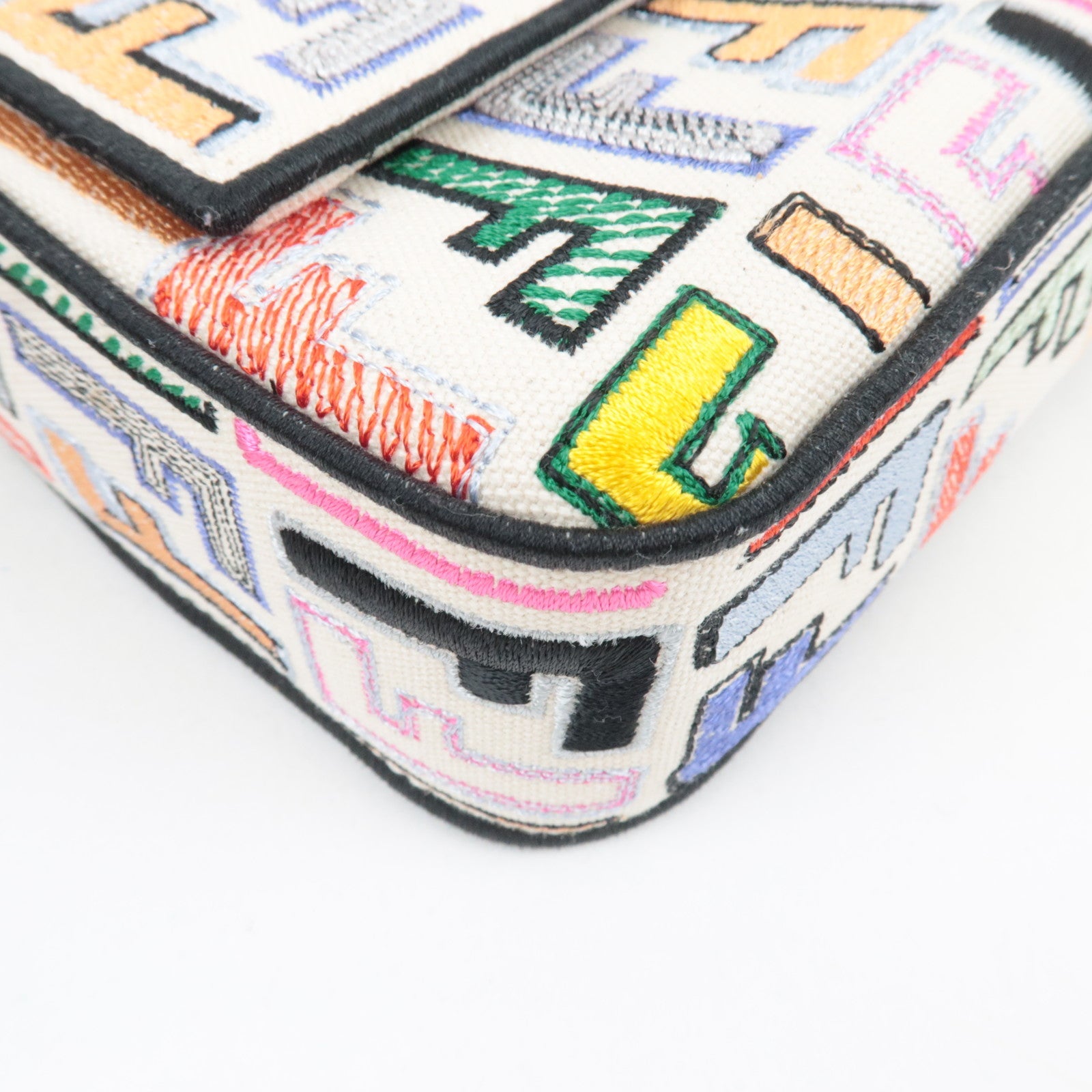 FENDI Zucca Mamma Baguette Embroidery Handbag Canvas Leather Multicolor 8BR600 *Dust bag, Strap