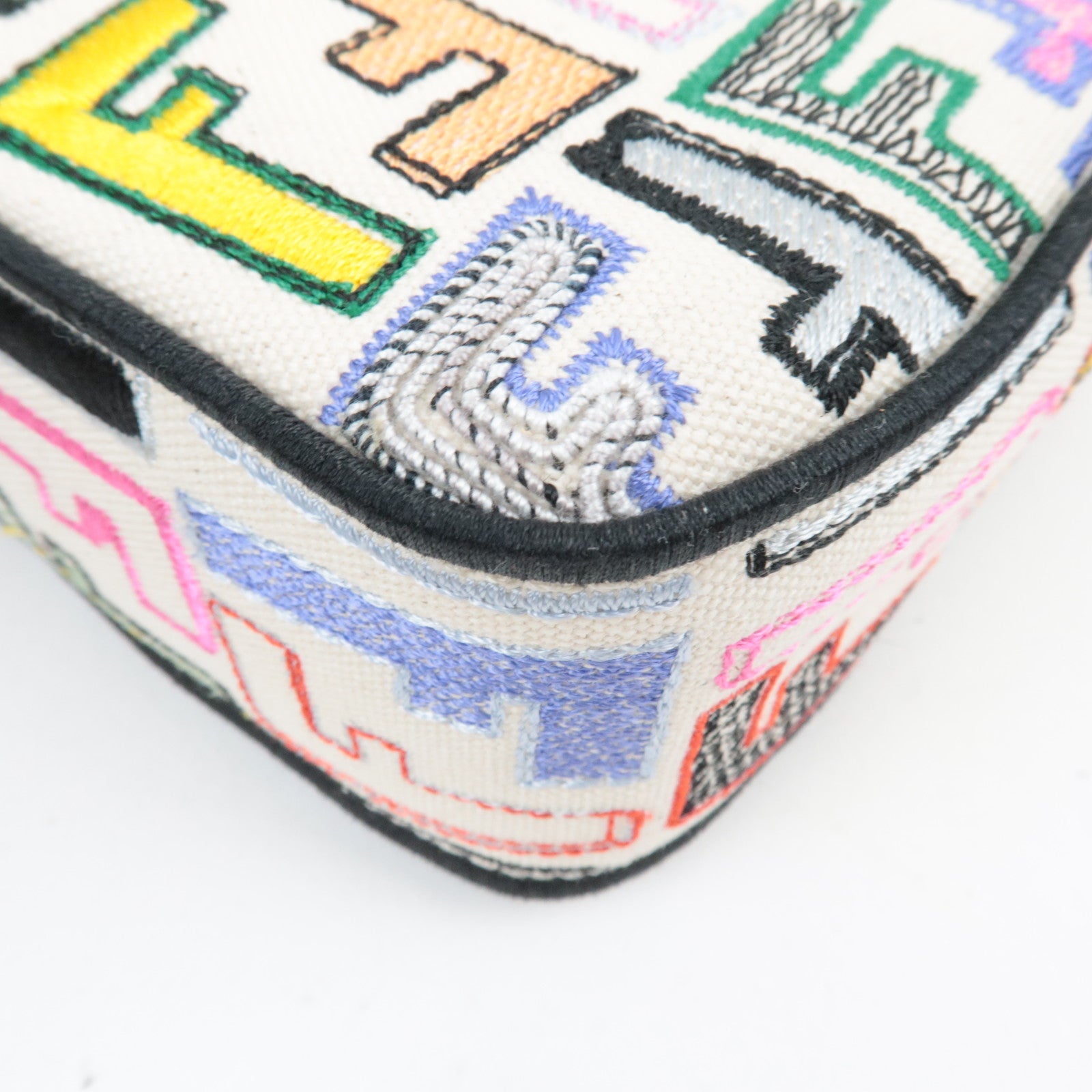 FENDI Zucca Mamma Baguette Embroidery Handbag Canvas Leather Multicolor 8BR600 *Dust bag, Strap