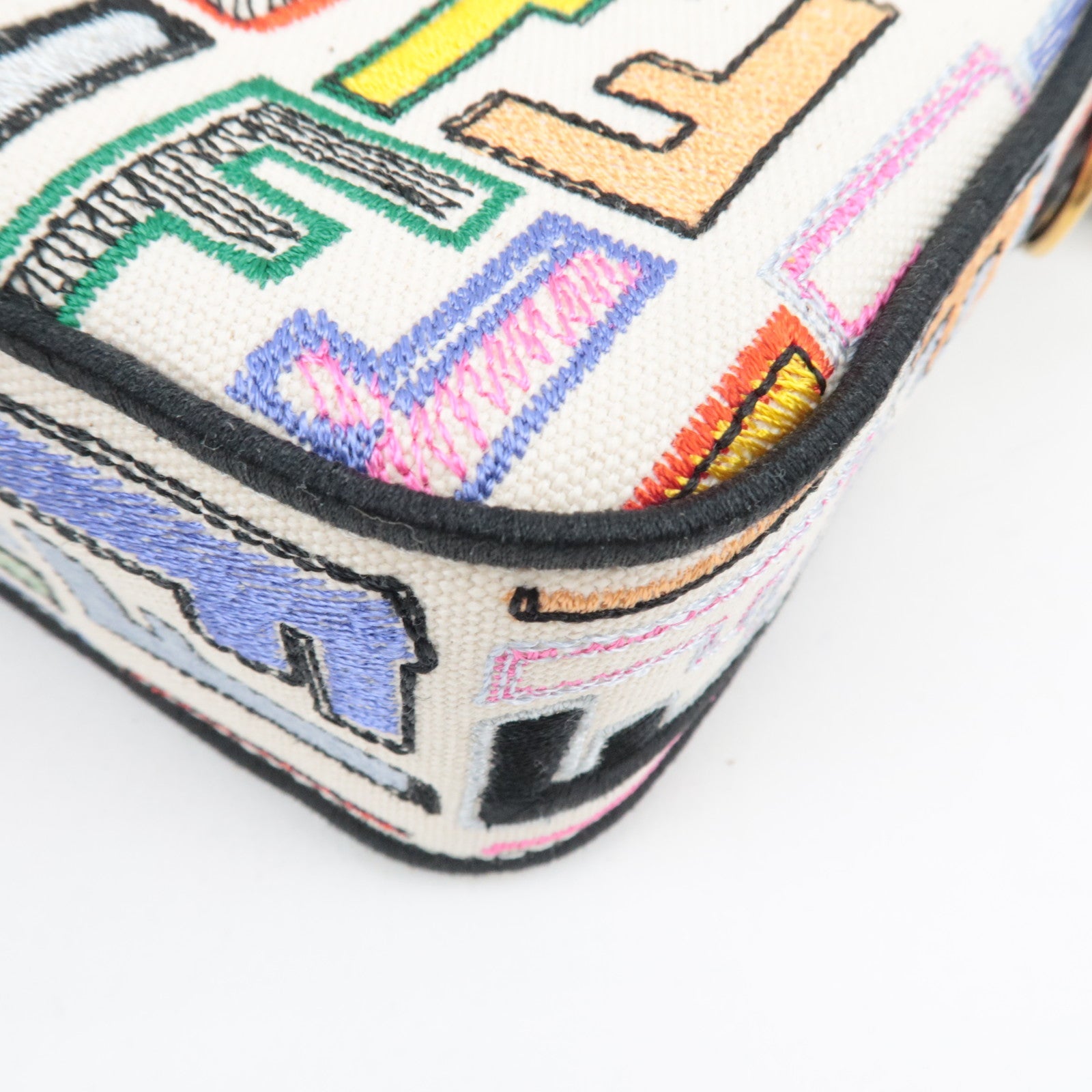 FENDI Zucca Mamma Baguette Embroidery Handbag Canvas Leather Multicolor 8BR600 *Dust bag, Strap