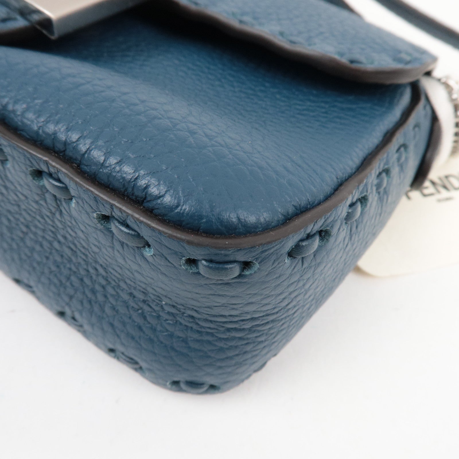 FENDI Selleria Mini Baguette 2Way Bag Leather Blue 8BS017 *Dust bag, Strap