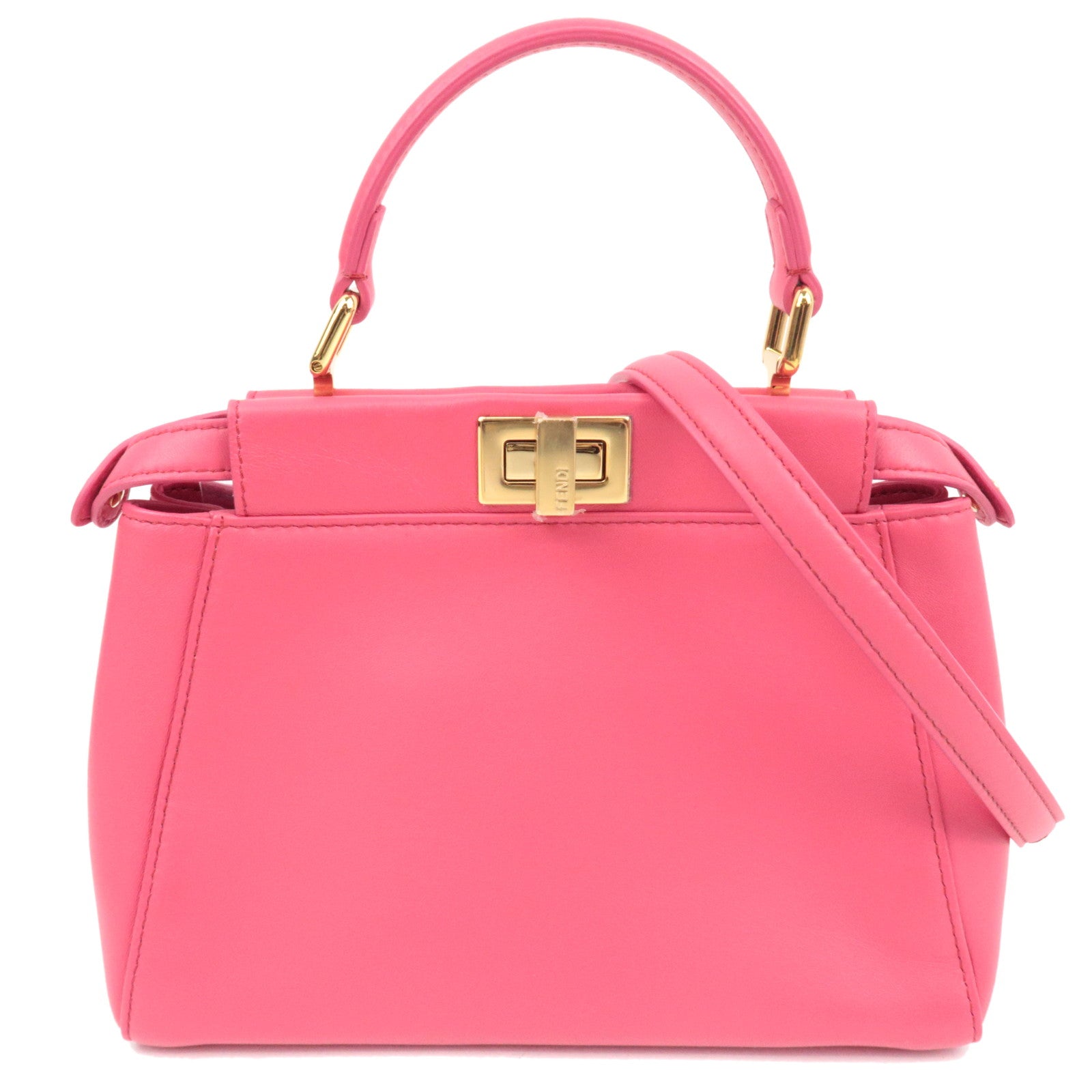 FENDI Mini Peekaboo 2Way Handbag Leather Pink Gold HDW 8BN244 *Dust bag, Strap, Rain cover82633