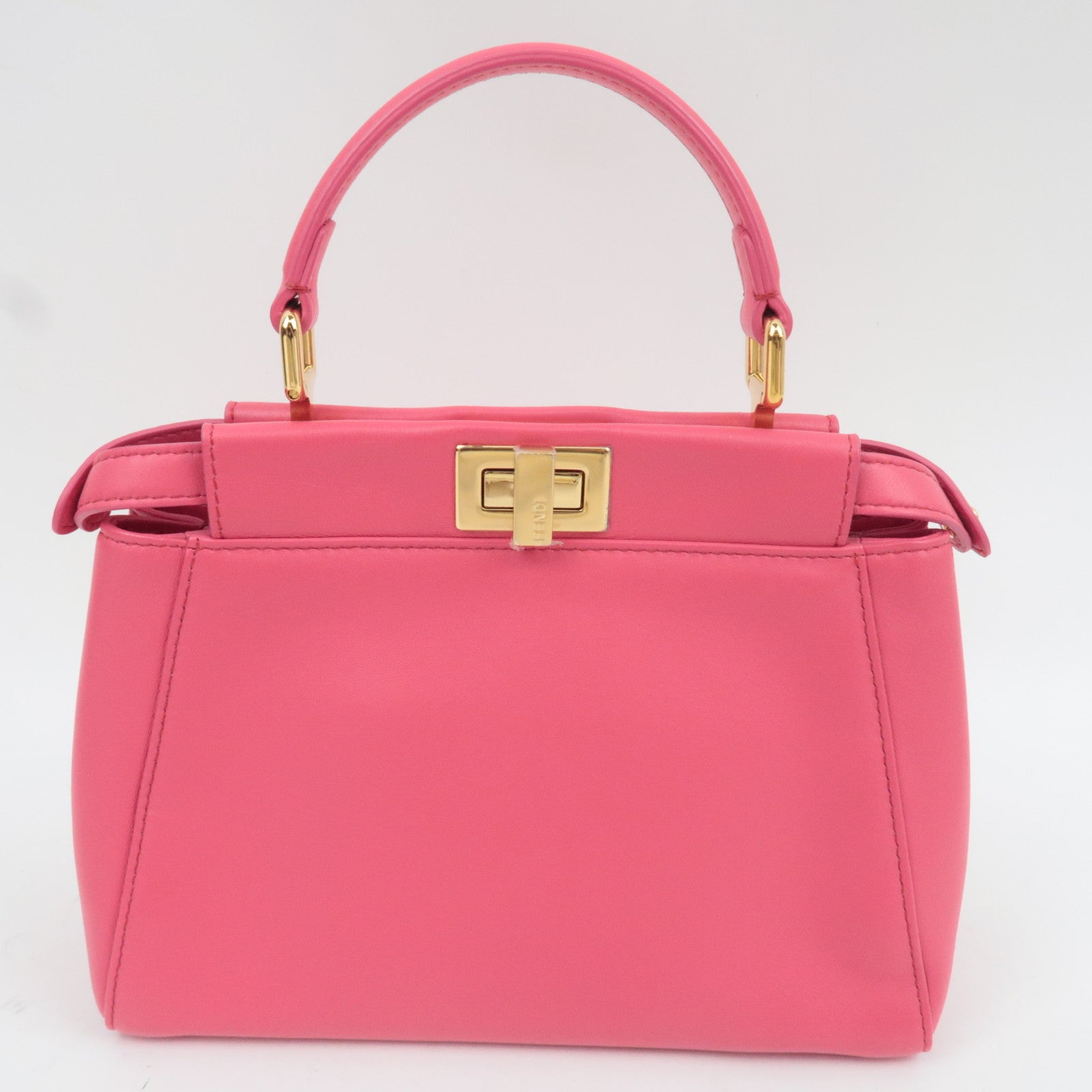 FENDI Mini Peekaboo 2Way Handbag Leather Pink Gold HDW 8BN244 *Dust bag, Strap, Rain cover