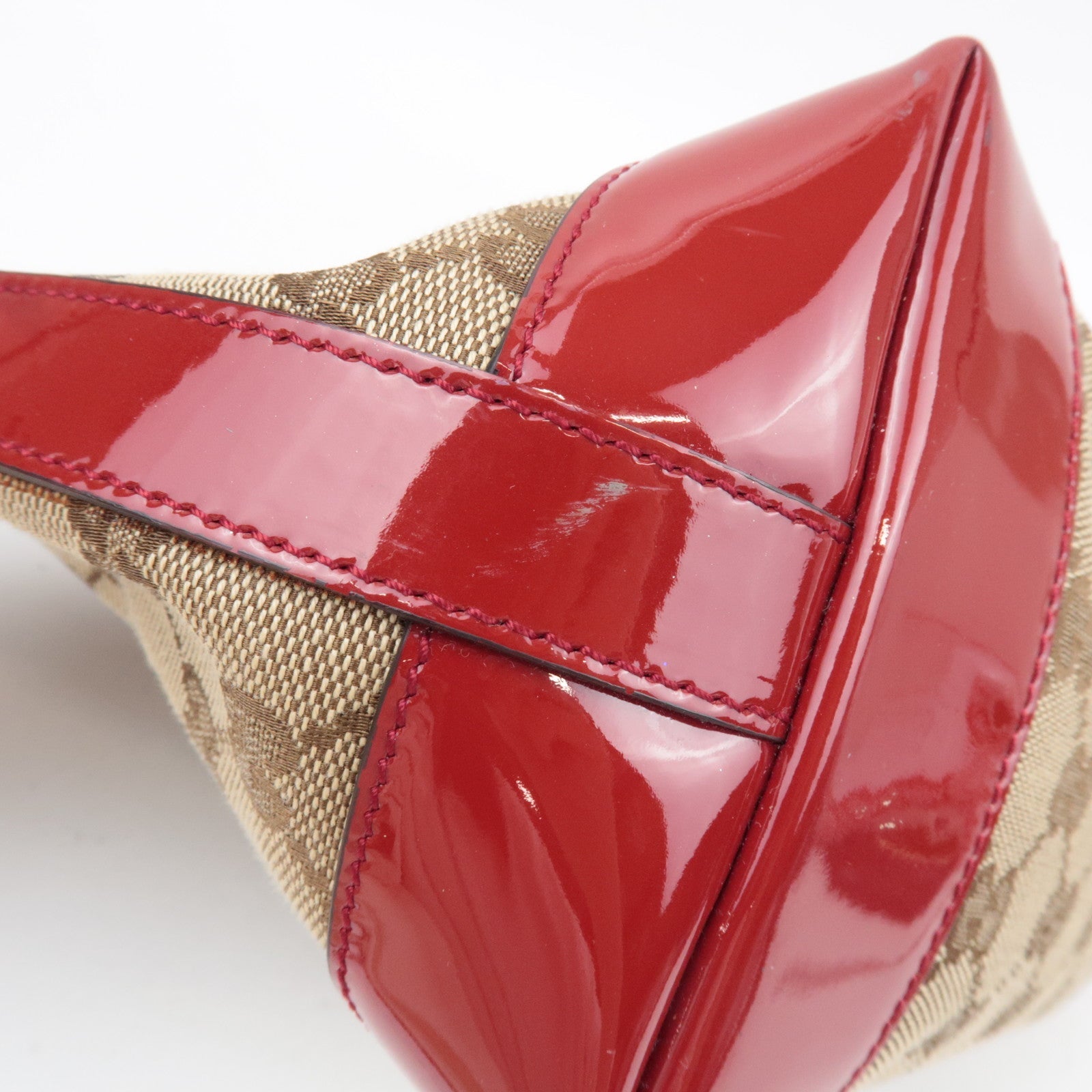 GUCCI Children's Bamboo Handbag GG Canvas Patent Leather Beige Red 311175 *Dust bag