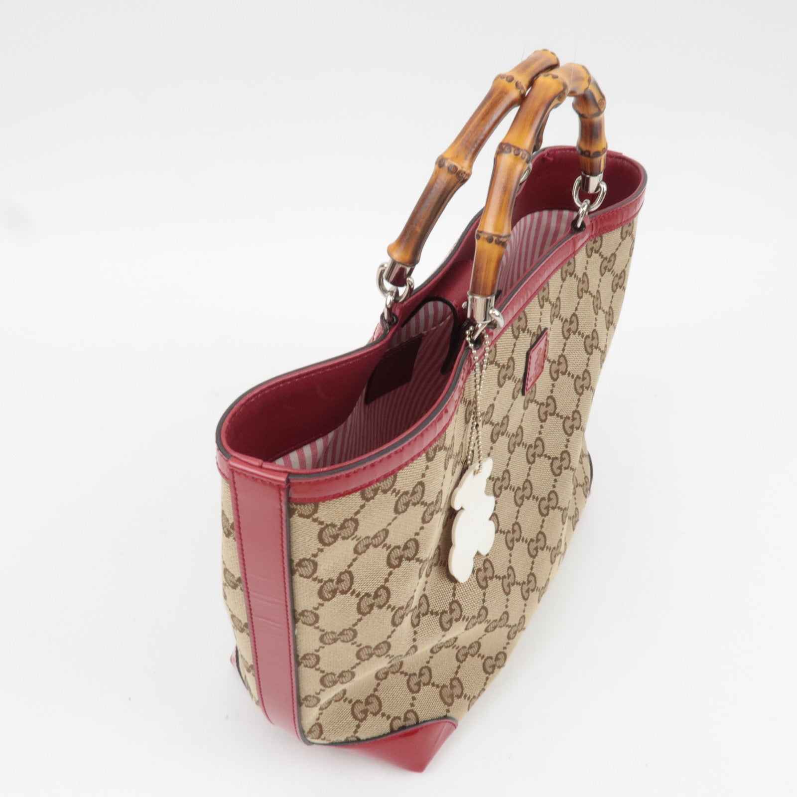 GUCCI Children's Bamboo Handbag GG Canvas Patent Leather Beige Red 311175 *Dust bag