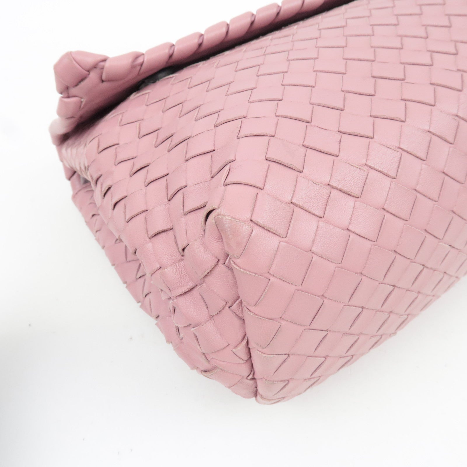 BOTTEGA VENETA Intrecciato Chain Shoulder Bag Leather Pink