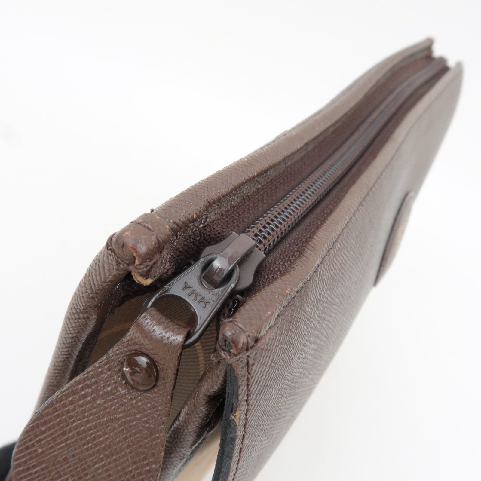 BURBERRY Burberry's Plaid Clutch Bag Canvas Leather Beige Brown