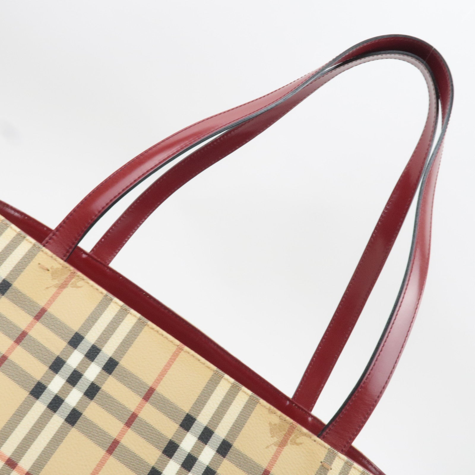 BURBERRY Nova Plaid PVC Leather Tote Bag Large Beige Red *Dust bag