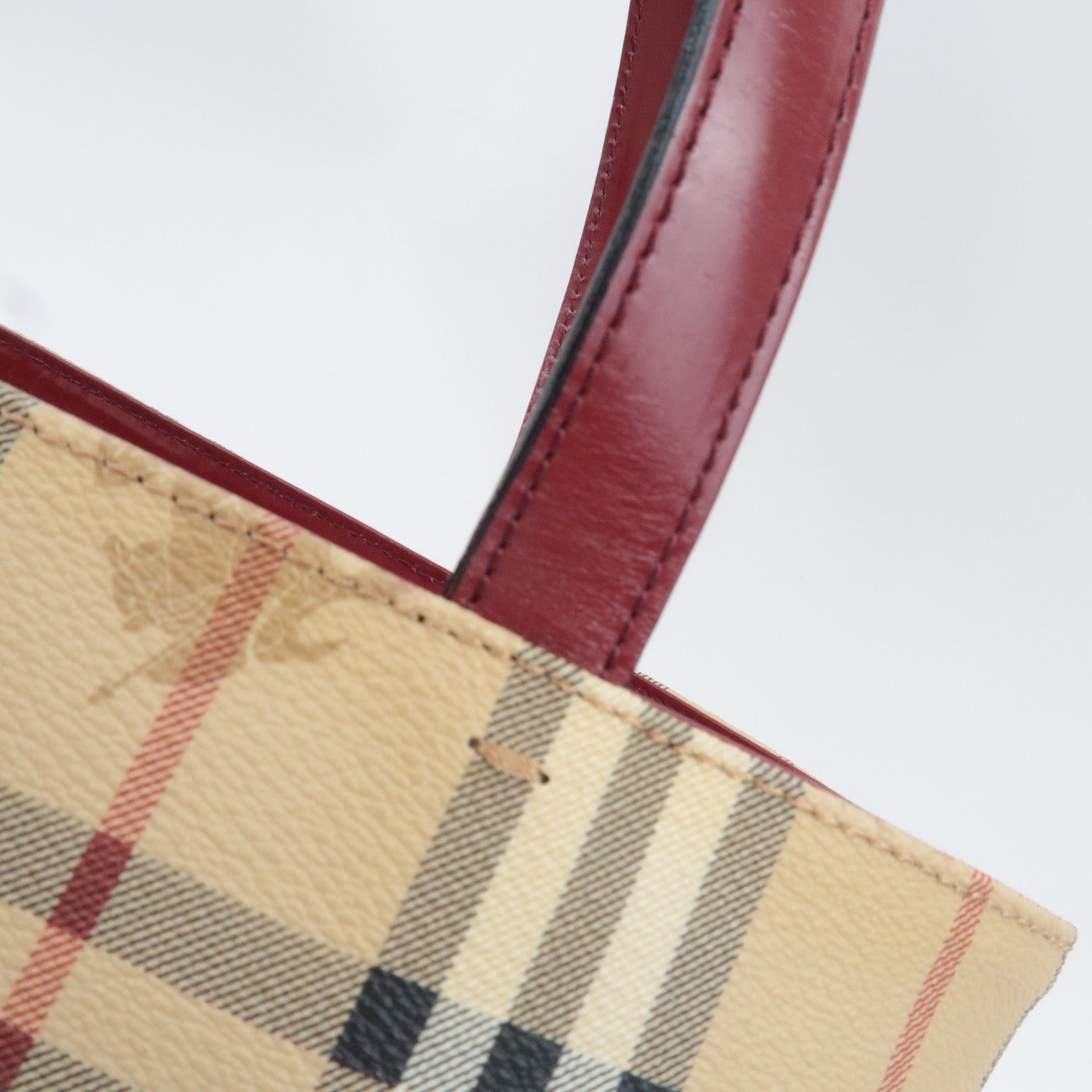 BURBERRY Nova Plaid PVC Leather Tote Bag Large Beige Red *Dust bag