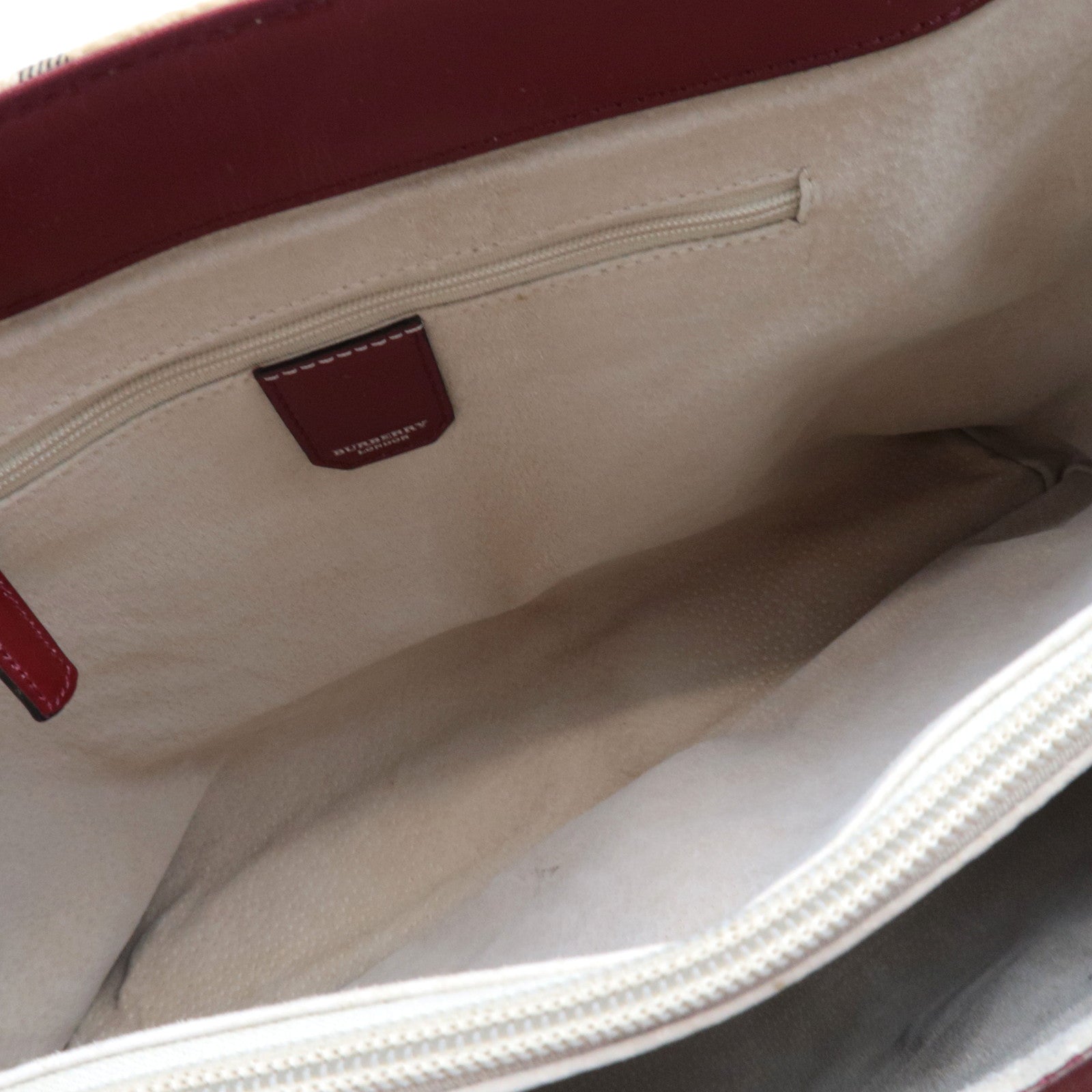 BURBERRY Nova Plaid PVC Leather Tote Bag Large Beige Red *Dust bag