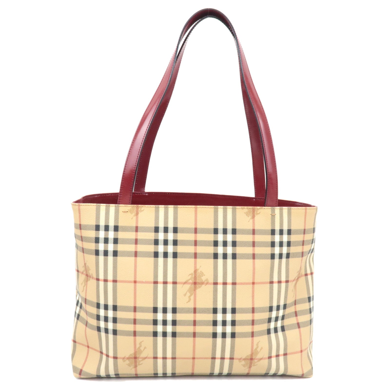 BURBERRY Nova Plaid PVC Leather Tote Bag Large Beige Red *Dust bag