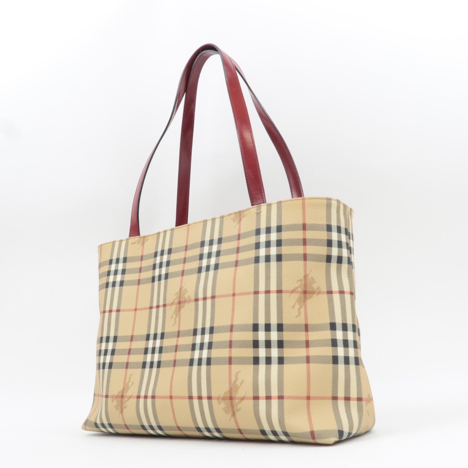 BURBERRY Nova Plaid PVC Leather Tote Bag Large Beige Red *Dust bag