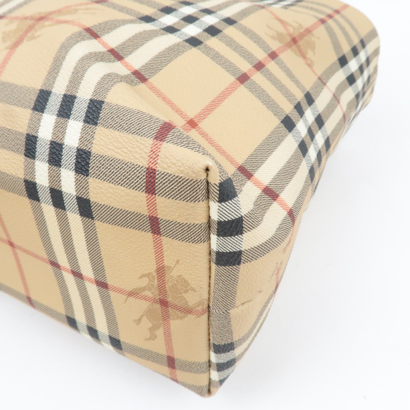 BURBERRY Nova Plaid PVC Leather Tote Bag Large Beige Red *Dust bag