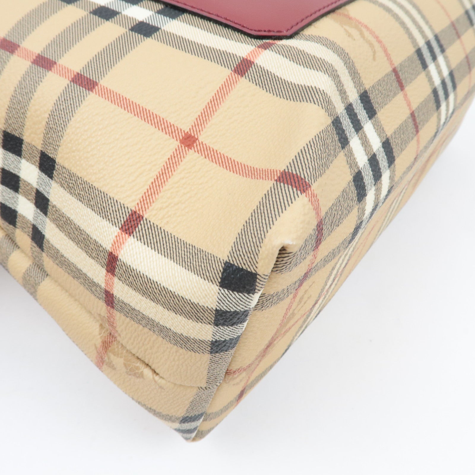 BURBERRY Nova Plaid PVC Leather Tote Bag Large Beige Red *Dust bag