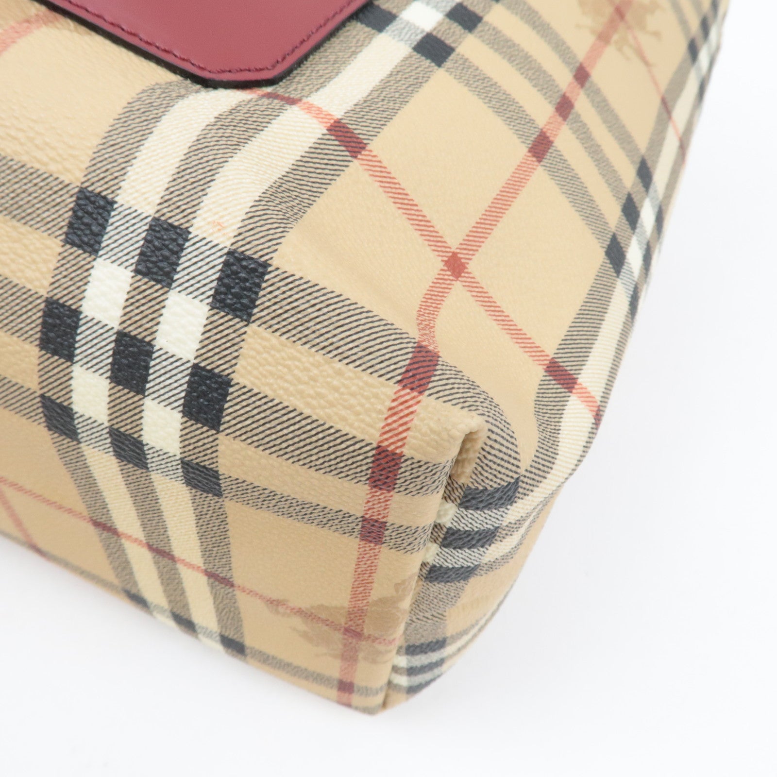 BURBERRY Nova Plaid PVC Leather Tote Bag Large Beige Red *Dust bag