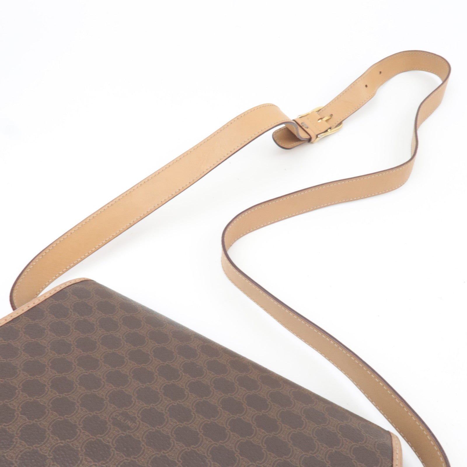 CELINE Macadam Shoulder Bag Canvas Leather Brown