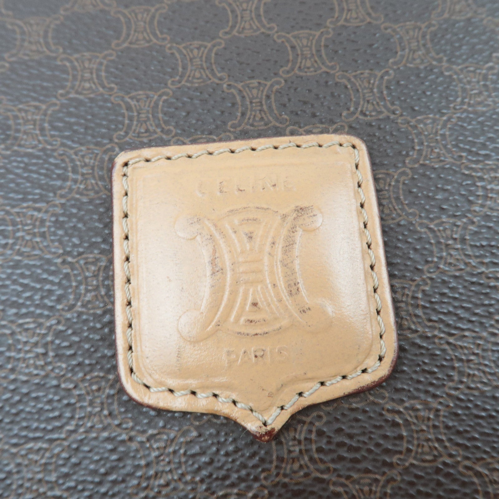 CELINE Macadam Shoulder Bag Canvas Leather Brown