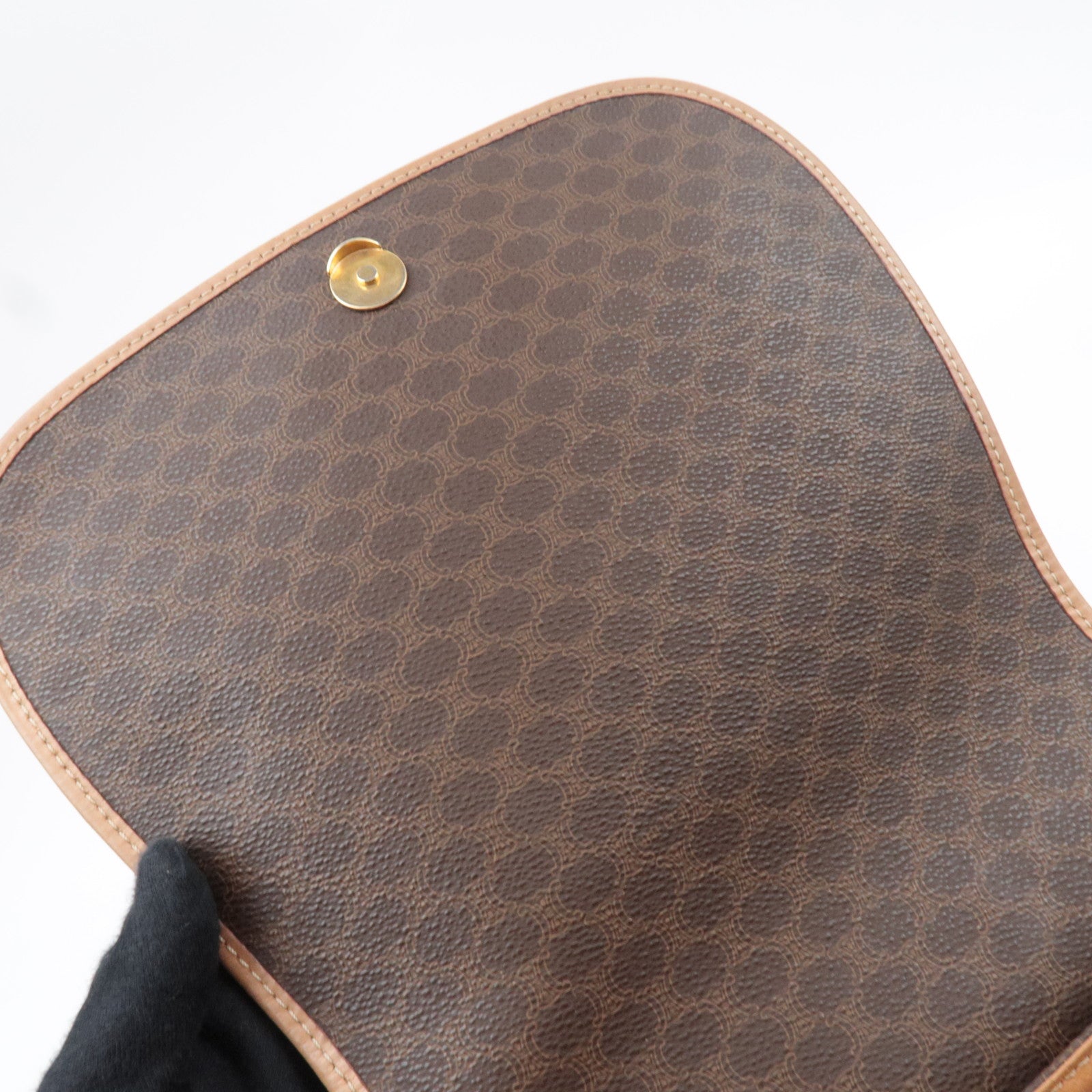 CELINE Macadam Shoulder Bag Canvas Leather Brown