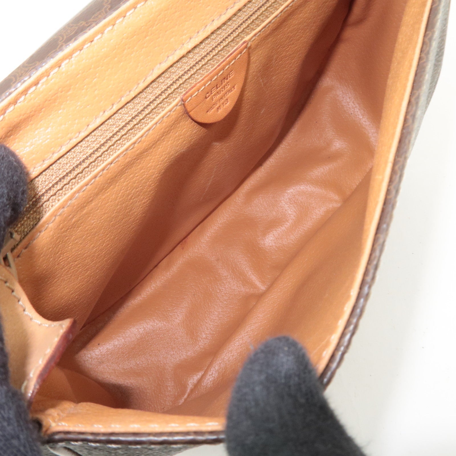 CELINE Macadam Shoulder Bag Canvas Leather Brown