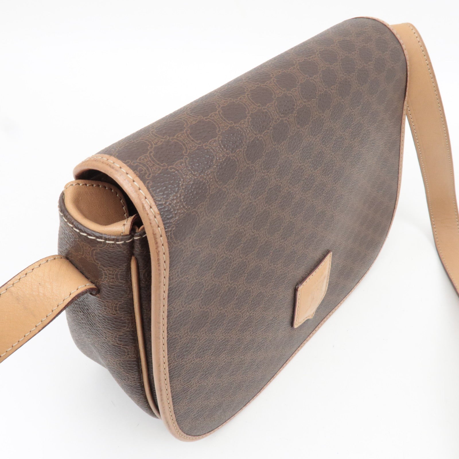 CELINE Macadam Shoulder Bag Canvas Leather Brown