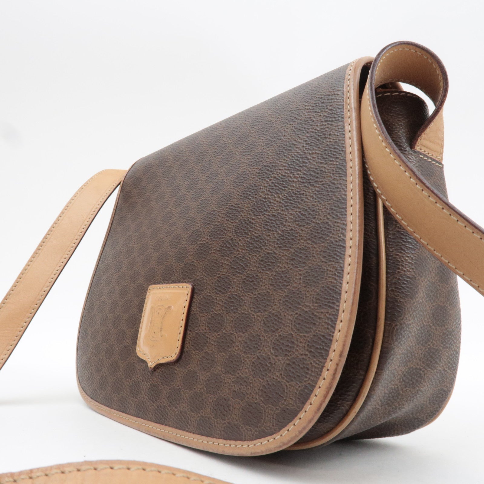 CELINE Macadam Shoulder Bag Canvas Leather Brown