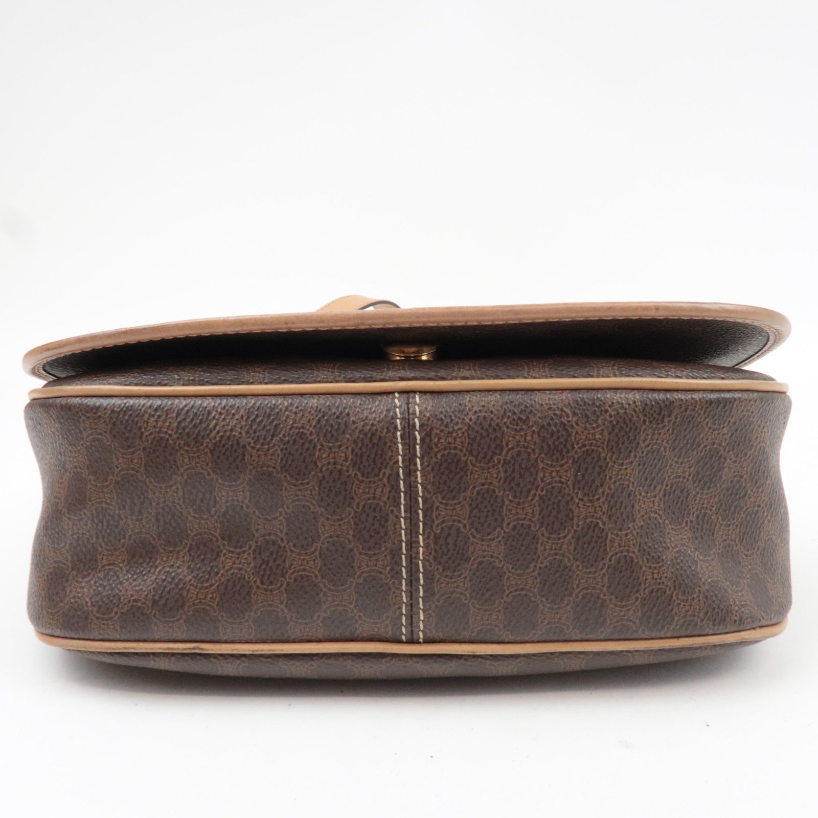 CELINE Macadam Shoulder Bag Canvas Leather Brown