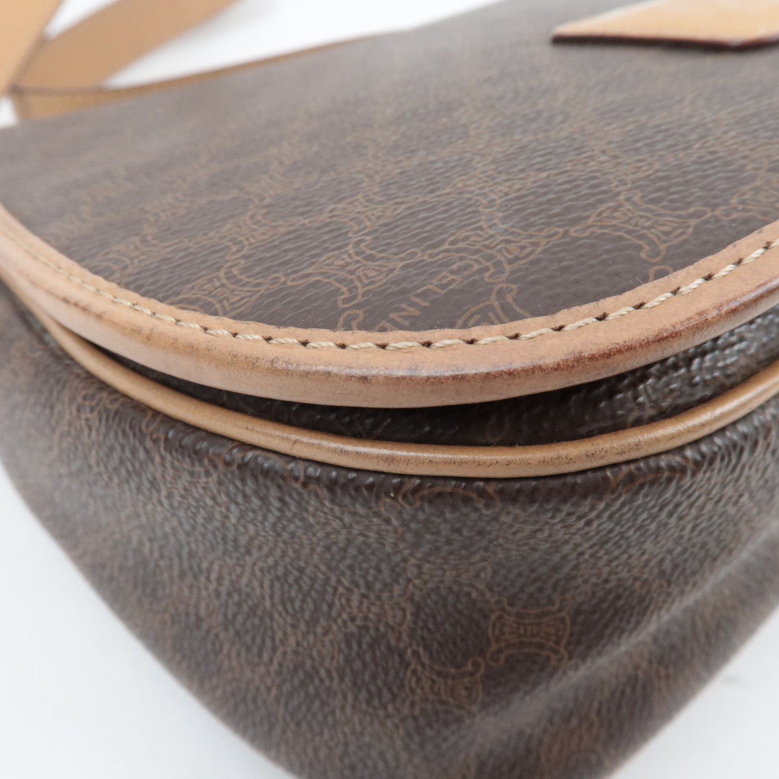 CELINE Macadam Shoulder Bag Canvas Leather Brown