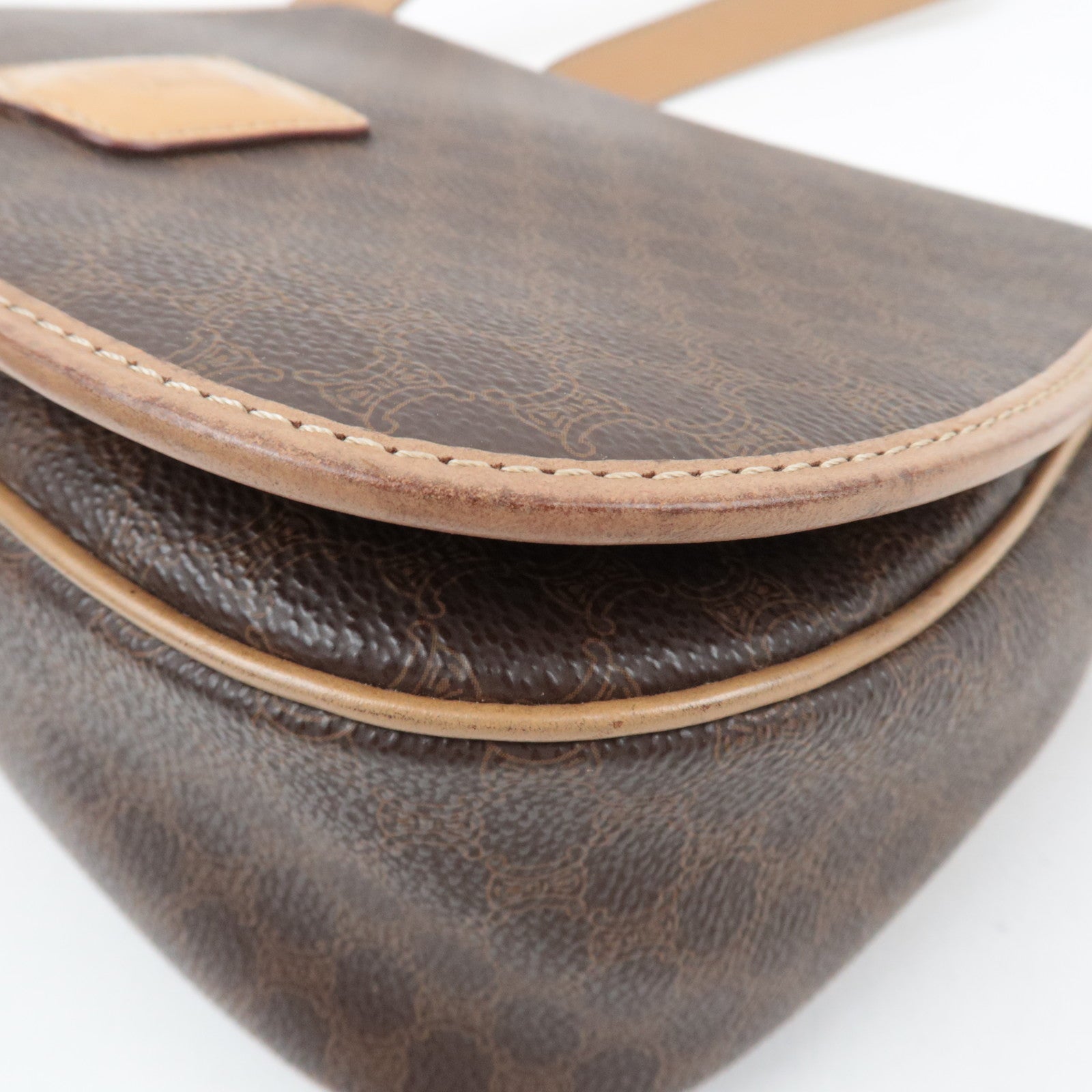 CELINE Macadam Shoulder Bag Canvas Leather Brown