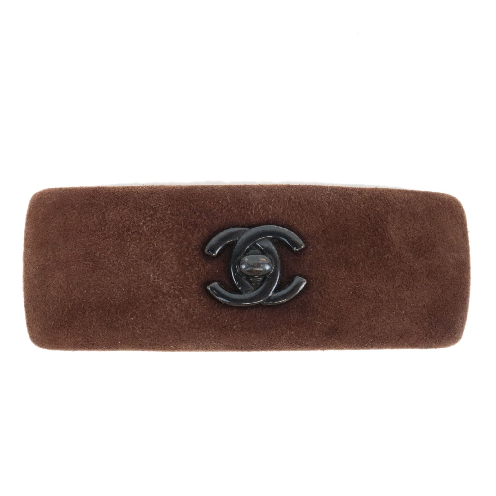 CHANEL Cocomark Suede  Barrette Hair Clip Brown   82737