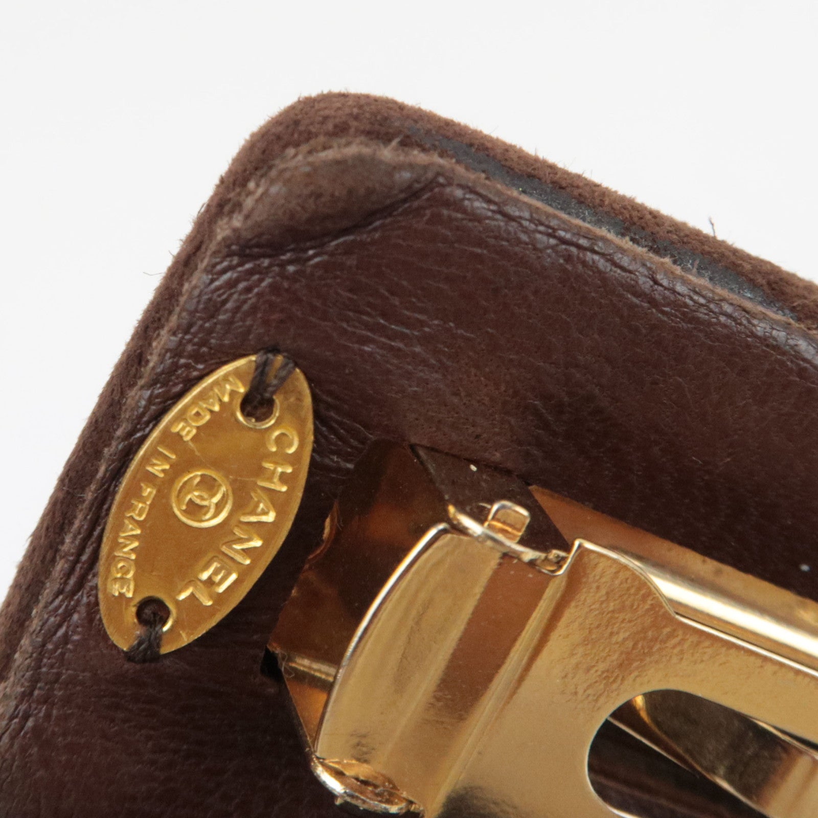 CHANEL Cocomark Suede  Barrette Hair Clip Brown